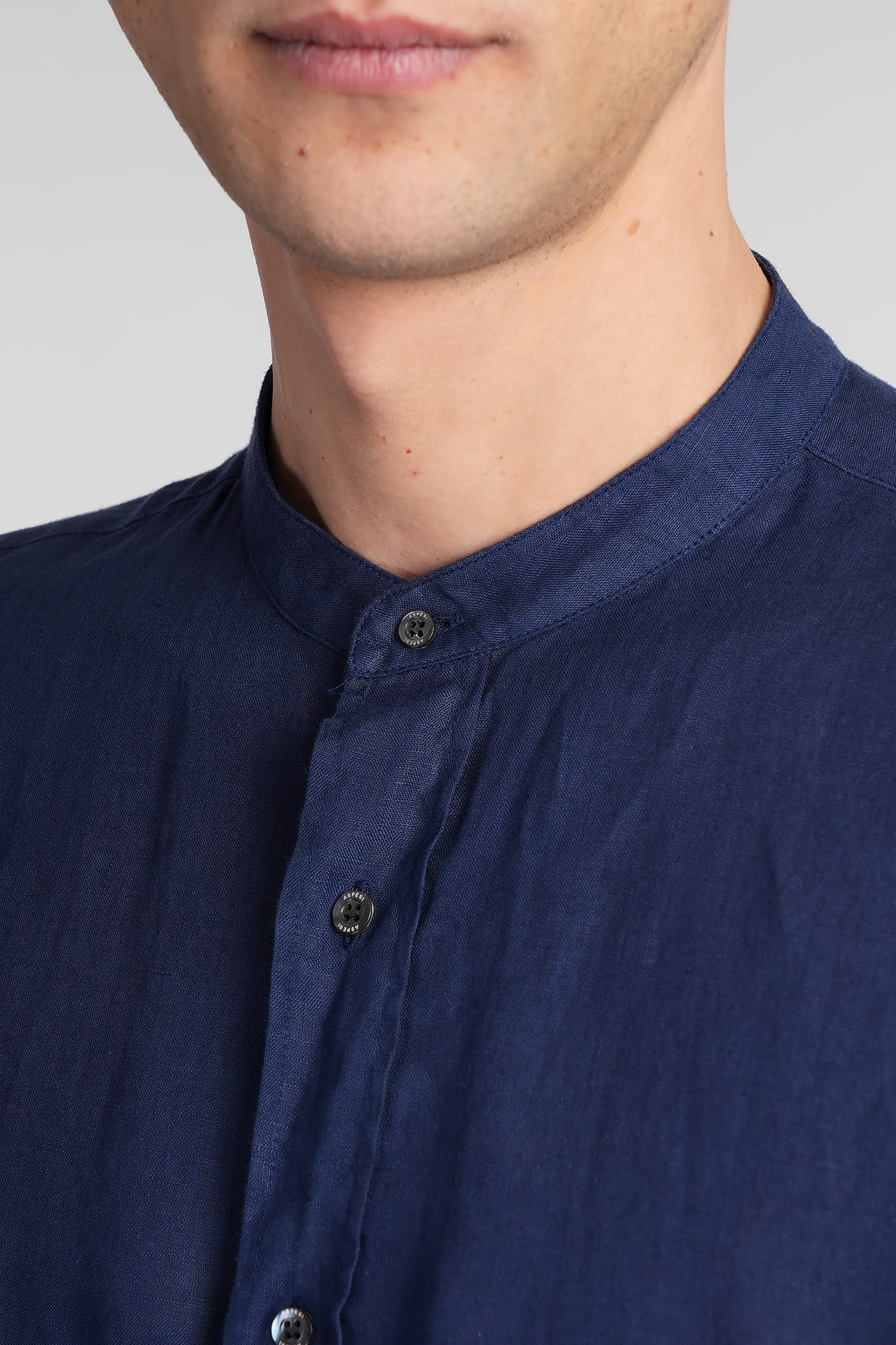 Aspesi Bruce Shirt In Blue Linen In Blue
