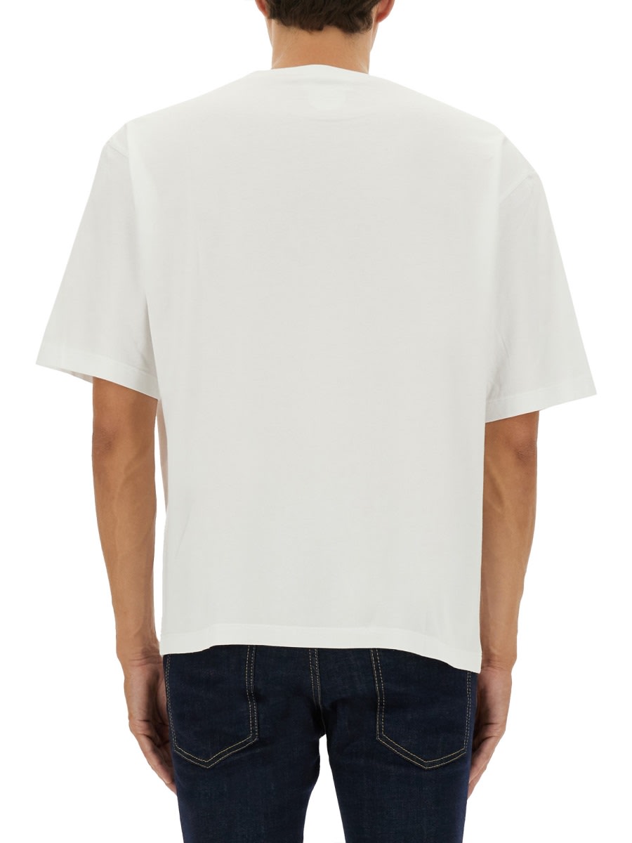 Dsquared2 Men White Crewneck T-shirt With Logo Lettering On The Front In Cotton Man In White