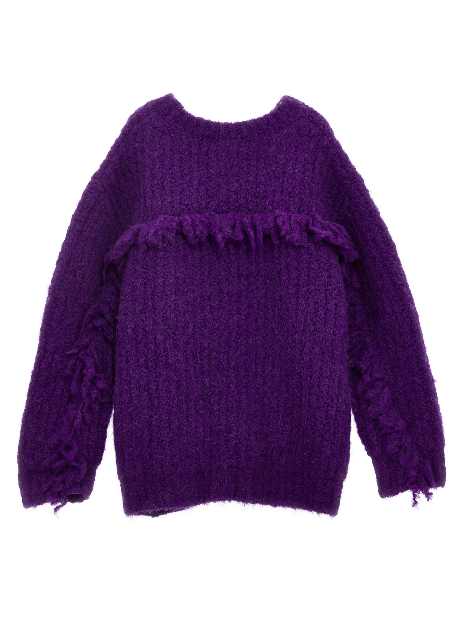 Shop Douuod Fringed Sweater In Purple