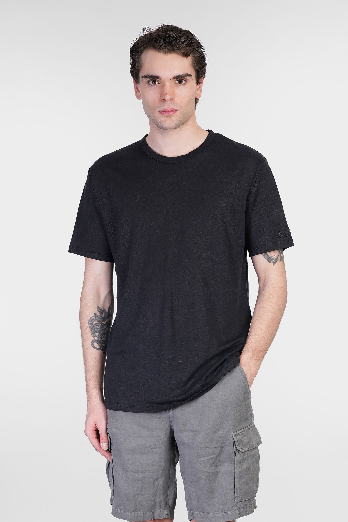 Mc2 Saint Barth Ecstasea N T-shirt In Black Linen In Black