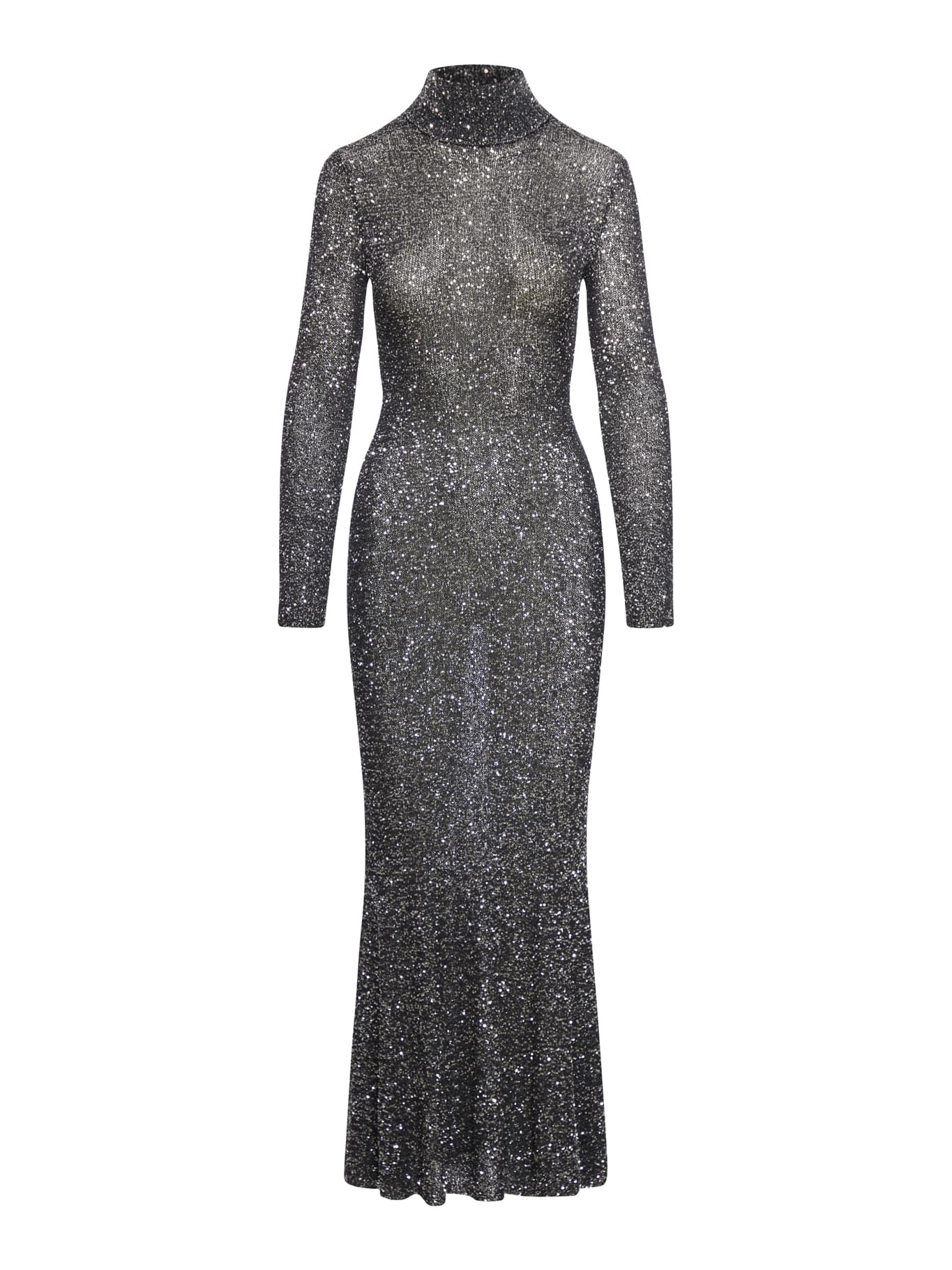 Shop Balenciaga Maxi Dress Sequins Shiny Jersey Knit In Black Silver