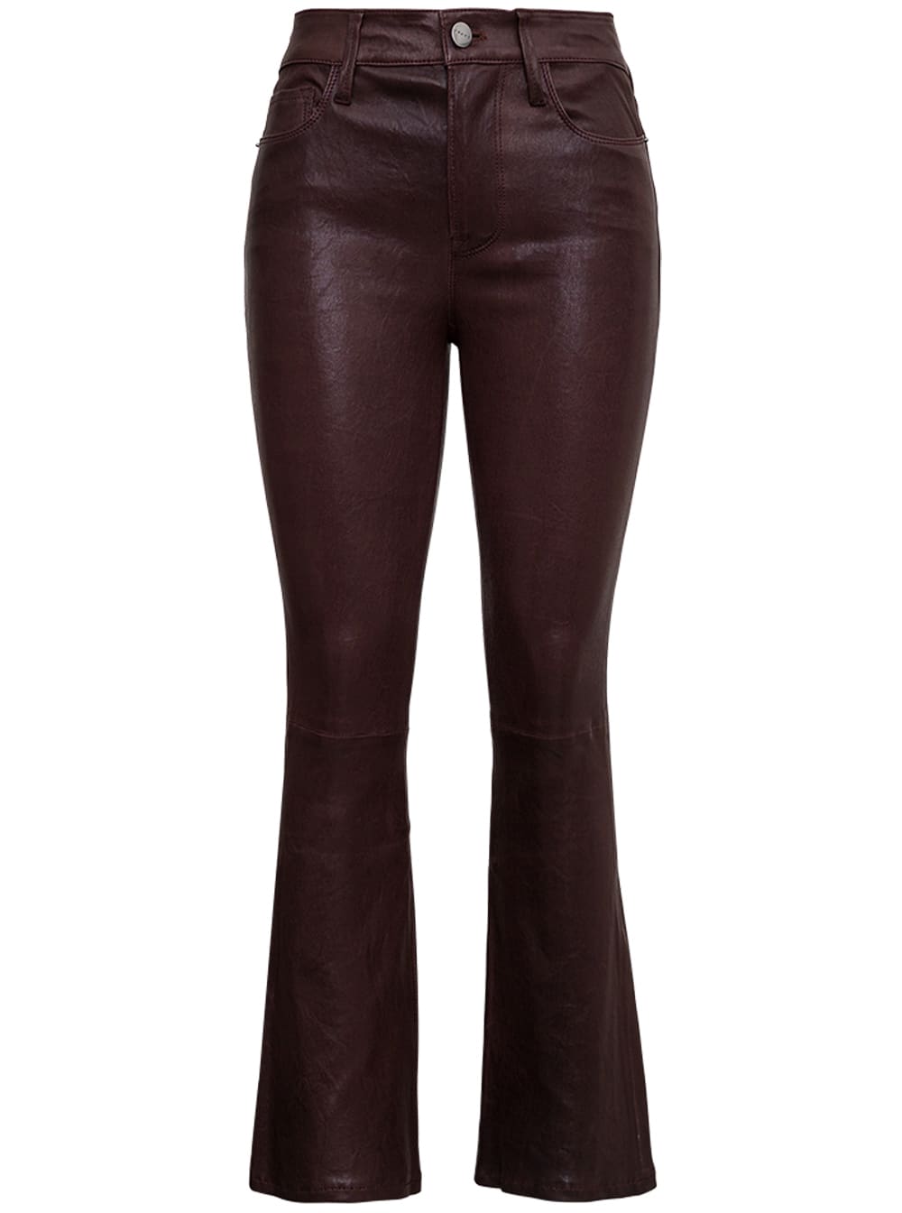 Frame Brown Leather Pants With Flared Bottom
