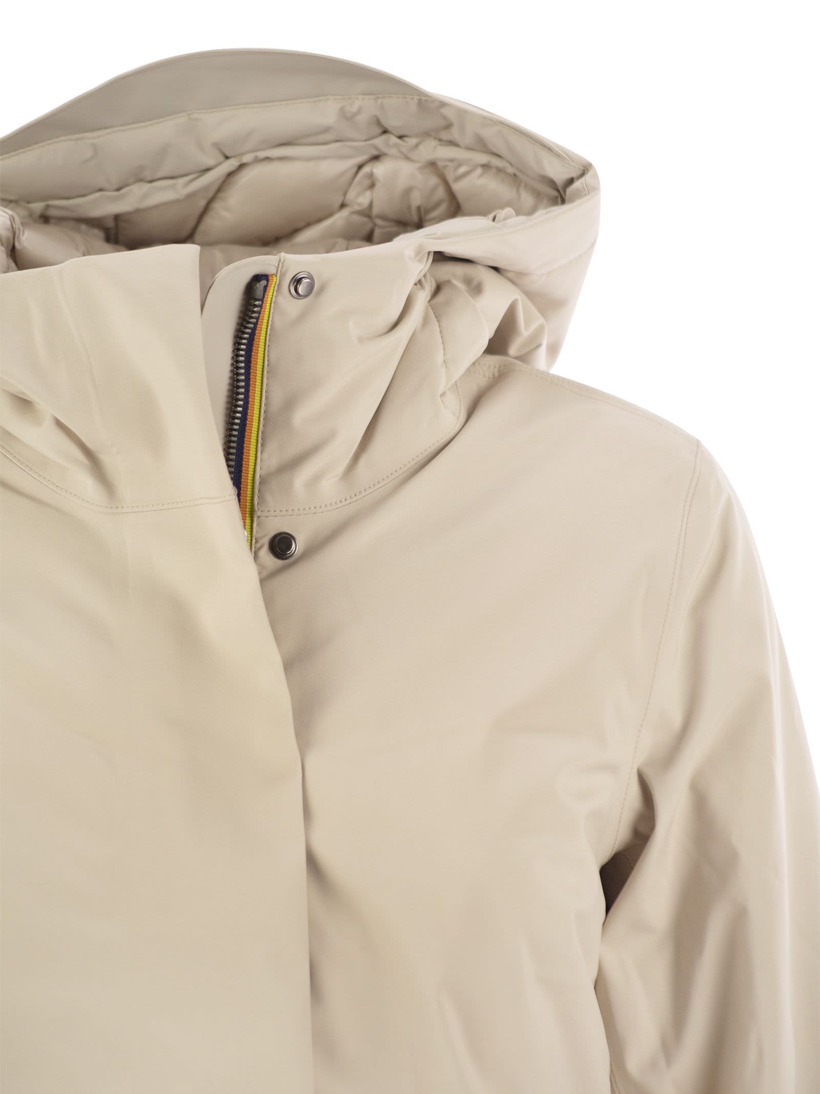 Shop K-way Dorel Bonded Padded - Hooded Jacket In Beige