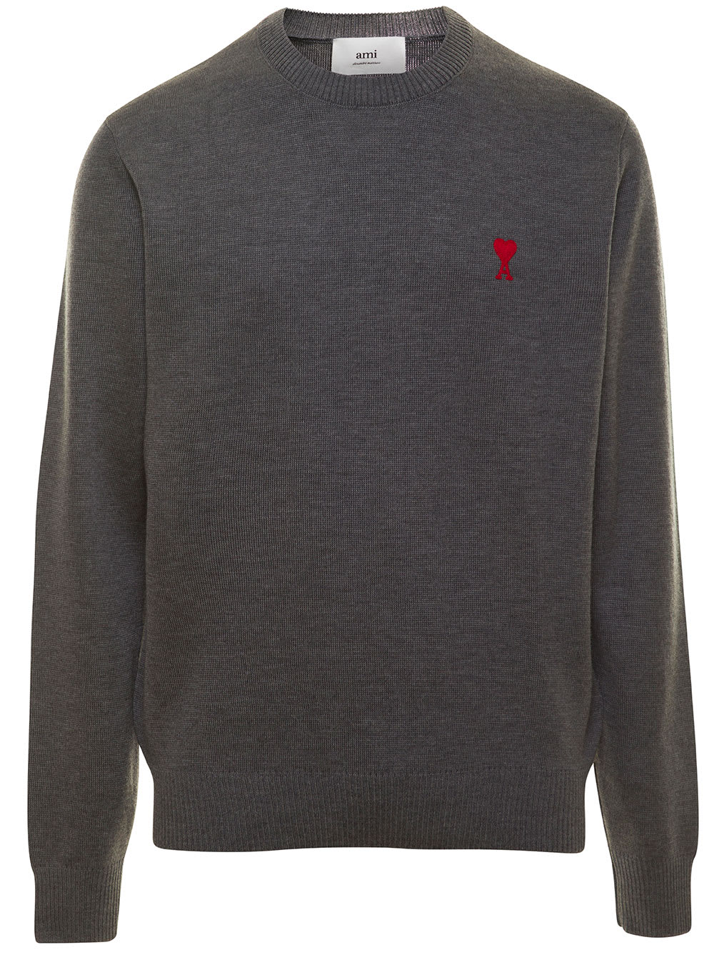 Ami Alexandre Mattiussi Ami De Coeur Extra Fine Merino Wool Sweater In Grey