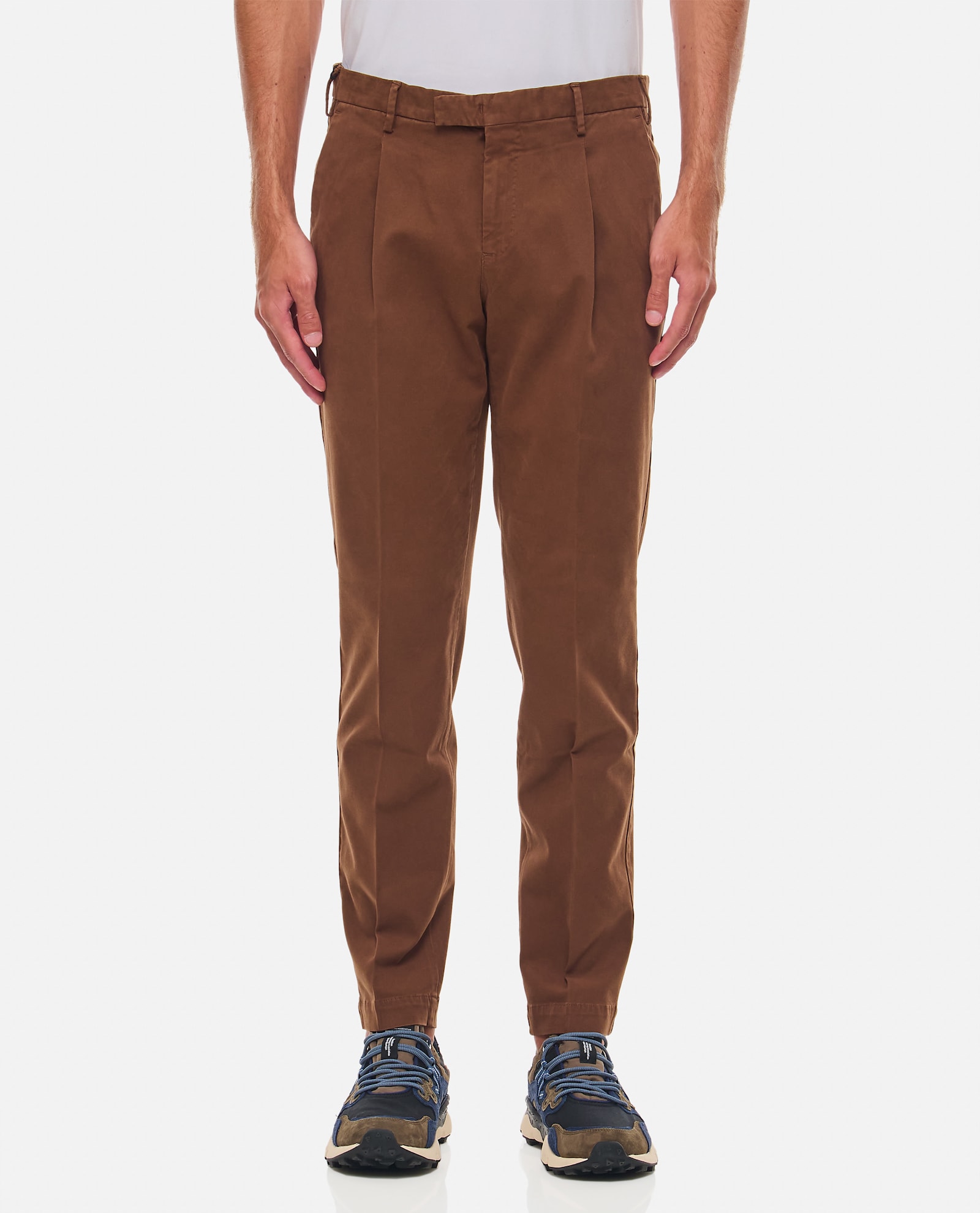 Shop Pt Torino Cotton Trousers In Brown