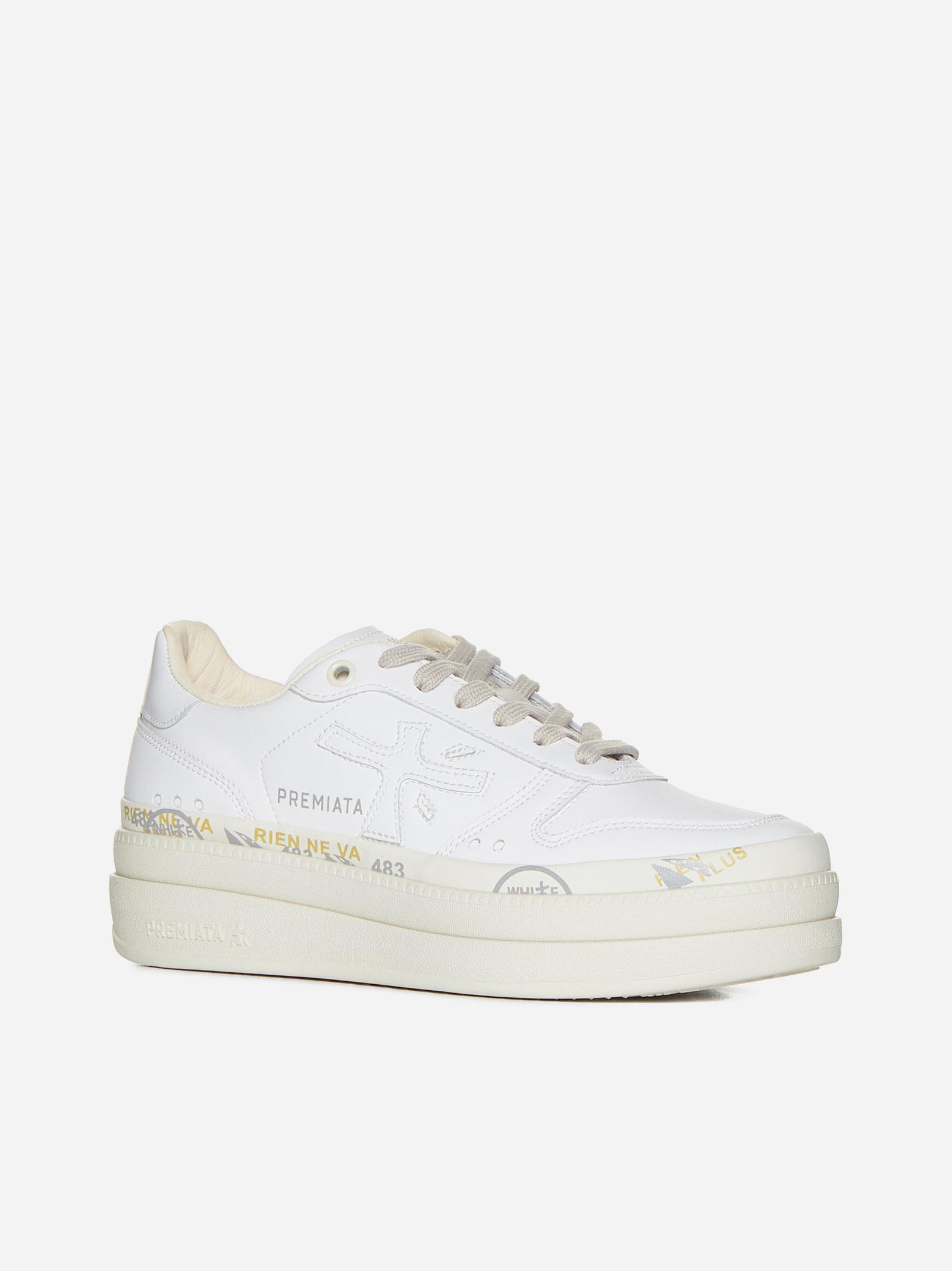 Shop Premiata Micol Leather Sneakers In White
