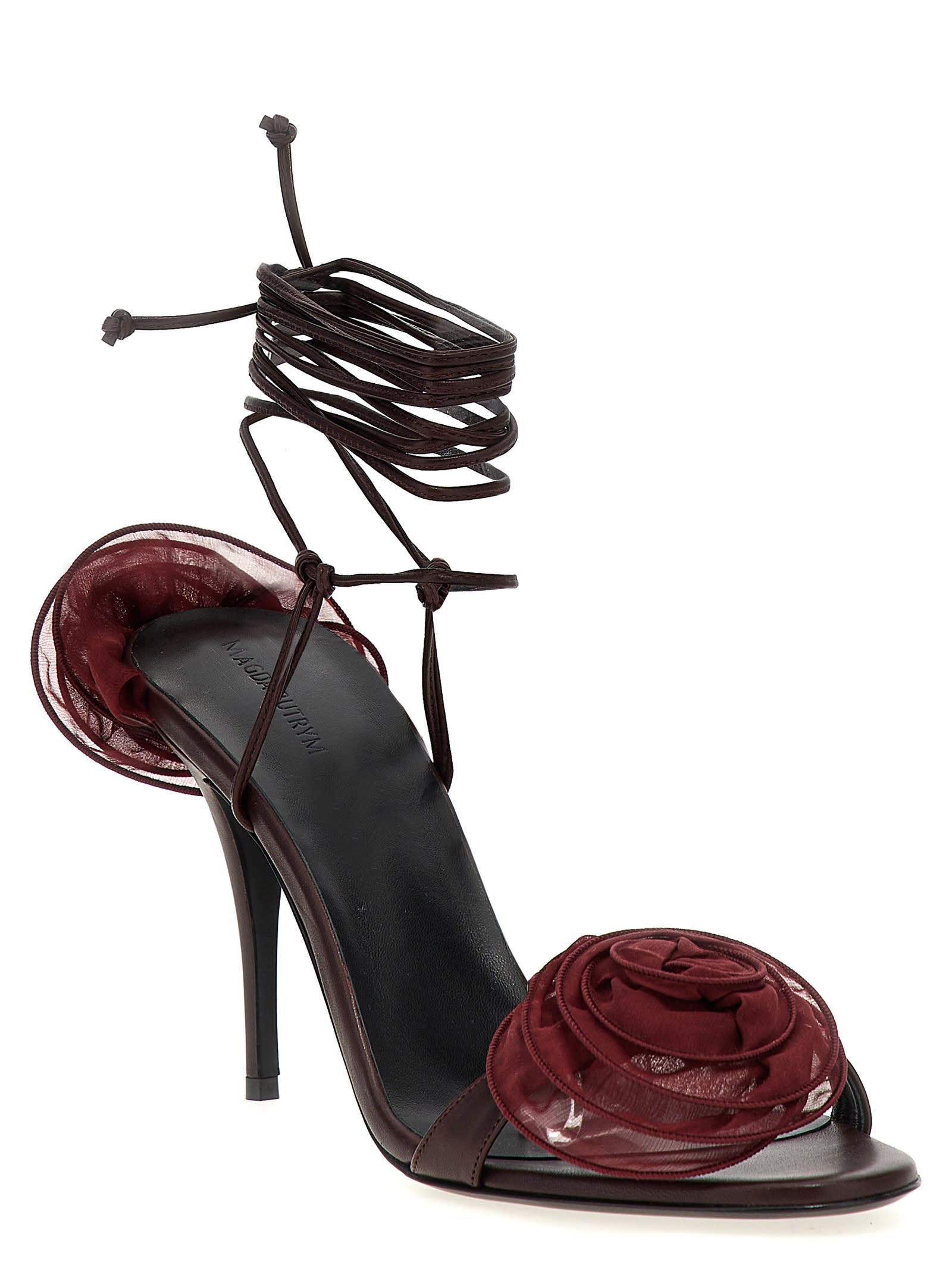 Magda Butrym Crochet Flower-embellished Lace-up Sandals In Bordeaux