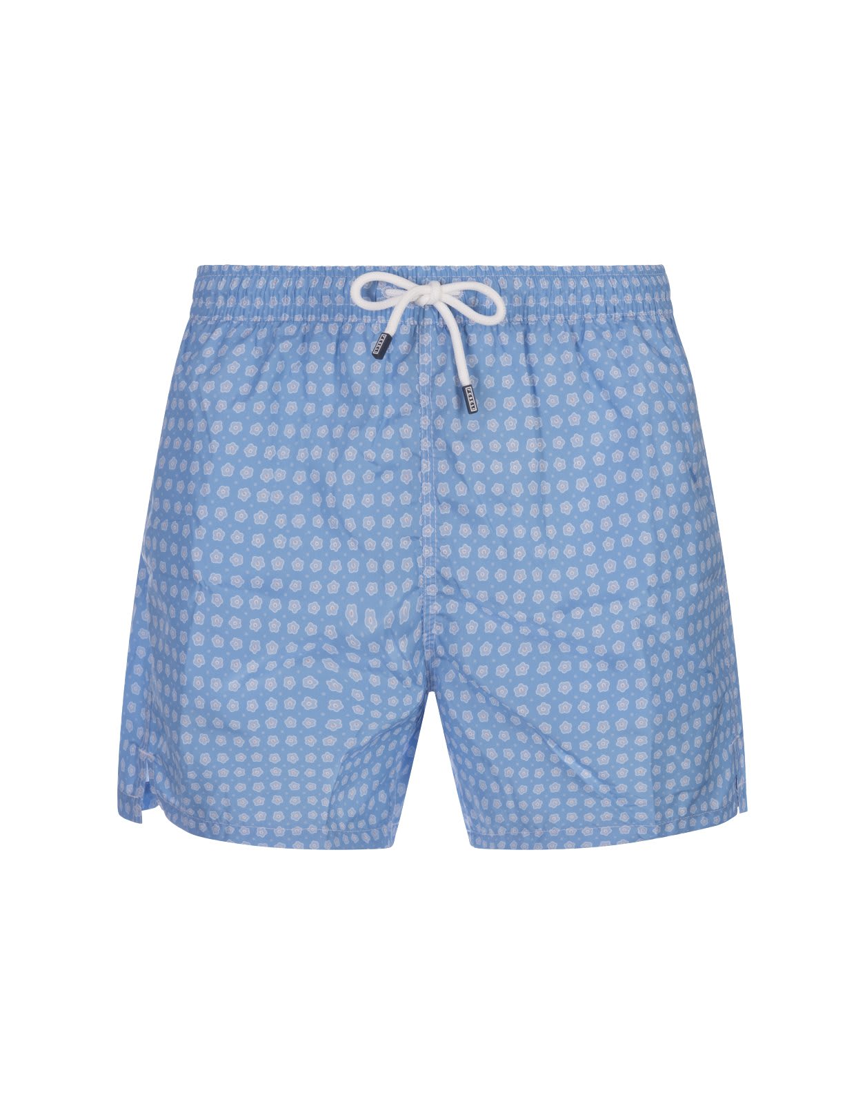 Sky Blue Swim Shorts With Micro Flower Pattern