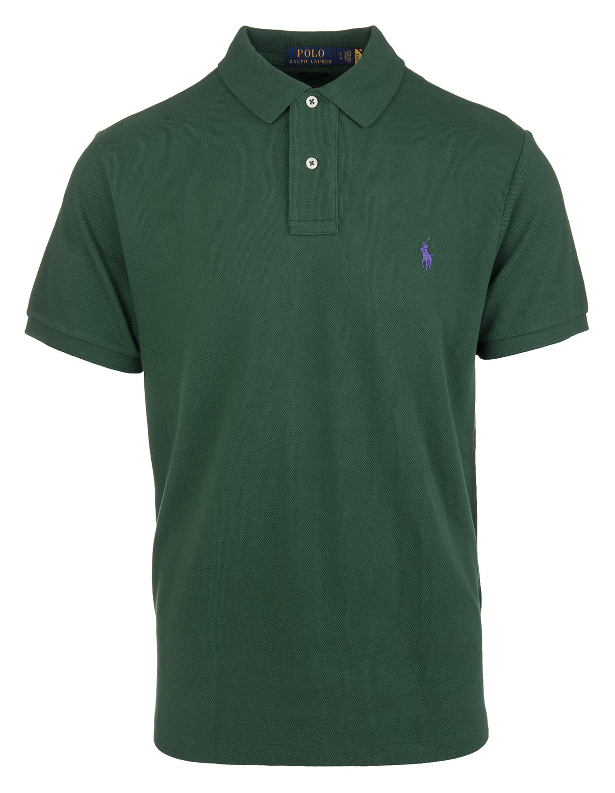 Ralph Lauren Man Bottle Green And Purple Slim-fit Pique Polo Shirt