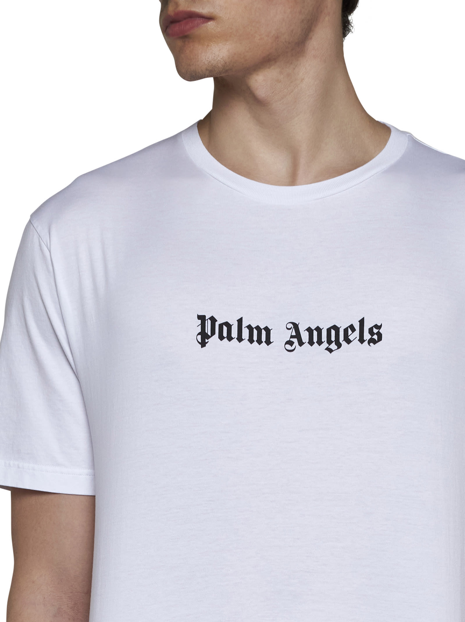 Palm Angels White Short-sleeved T-shirt With Monogram Pa Embroidery In White
