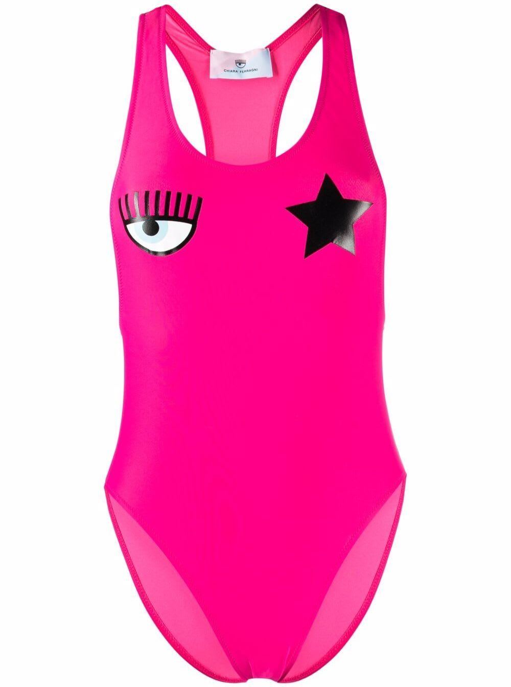 Chiara Ferragni Womans Eyestar One-piece Stretch Fabric Pink Swimsuit
