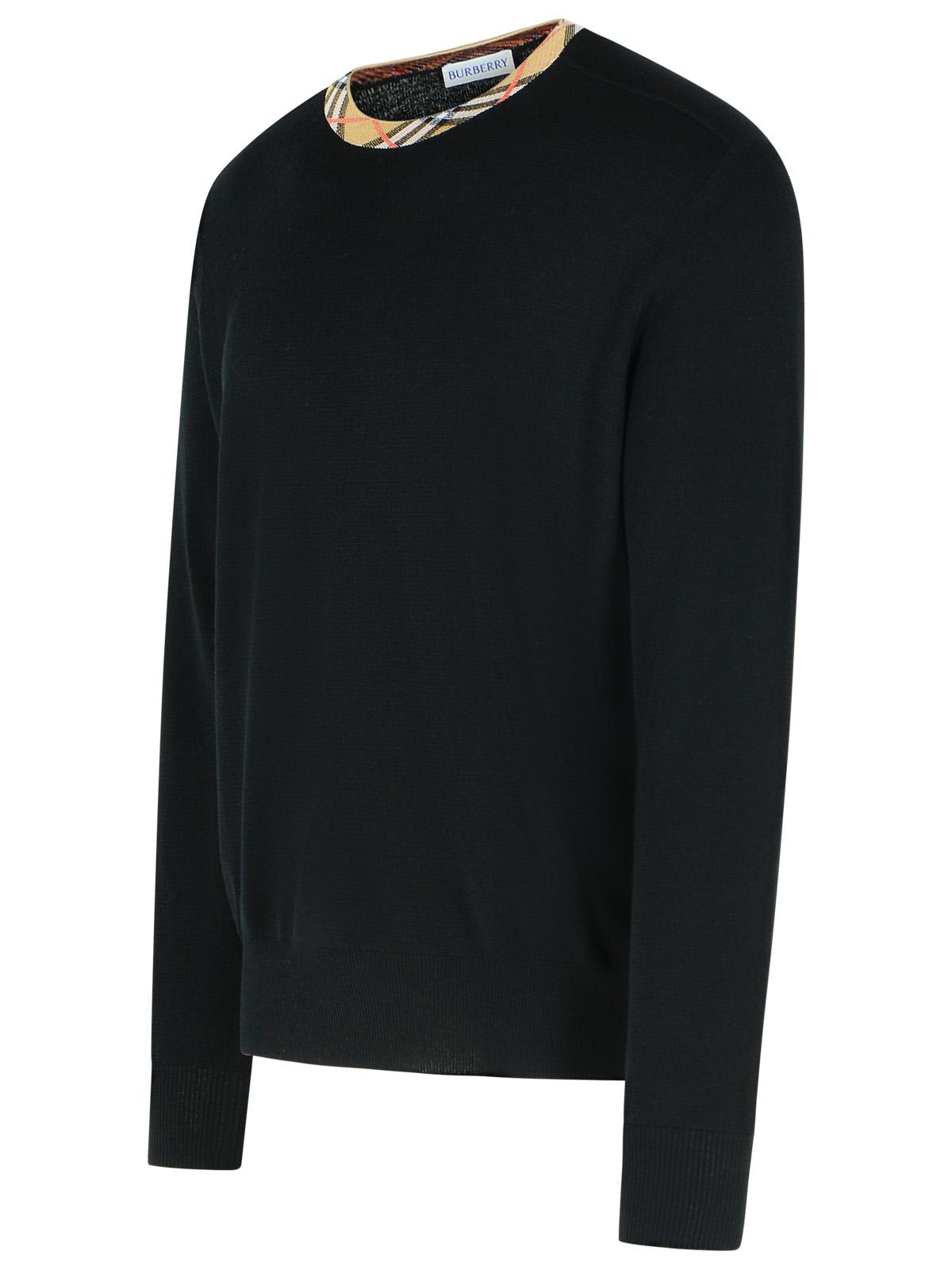 Burberry Crew Neck Knitwear With Distinctive Patterned Collar In Black