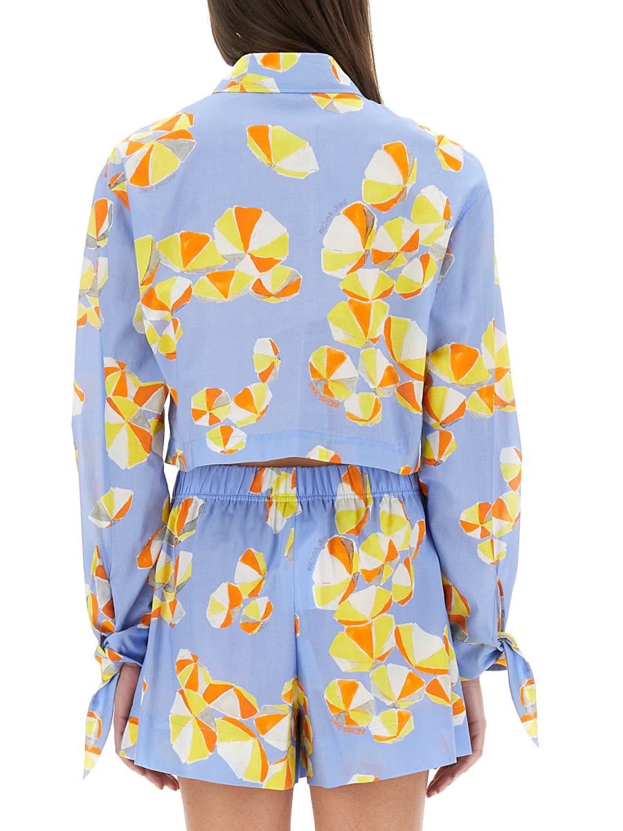 Shop M05ch1n0 Jeans Cropped Shirt In Baby Blue