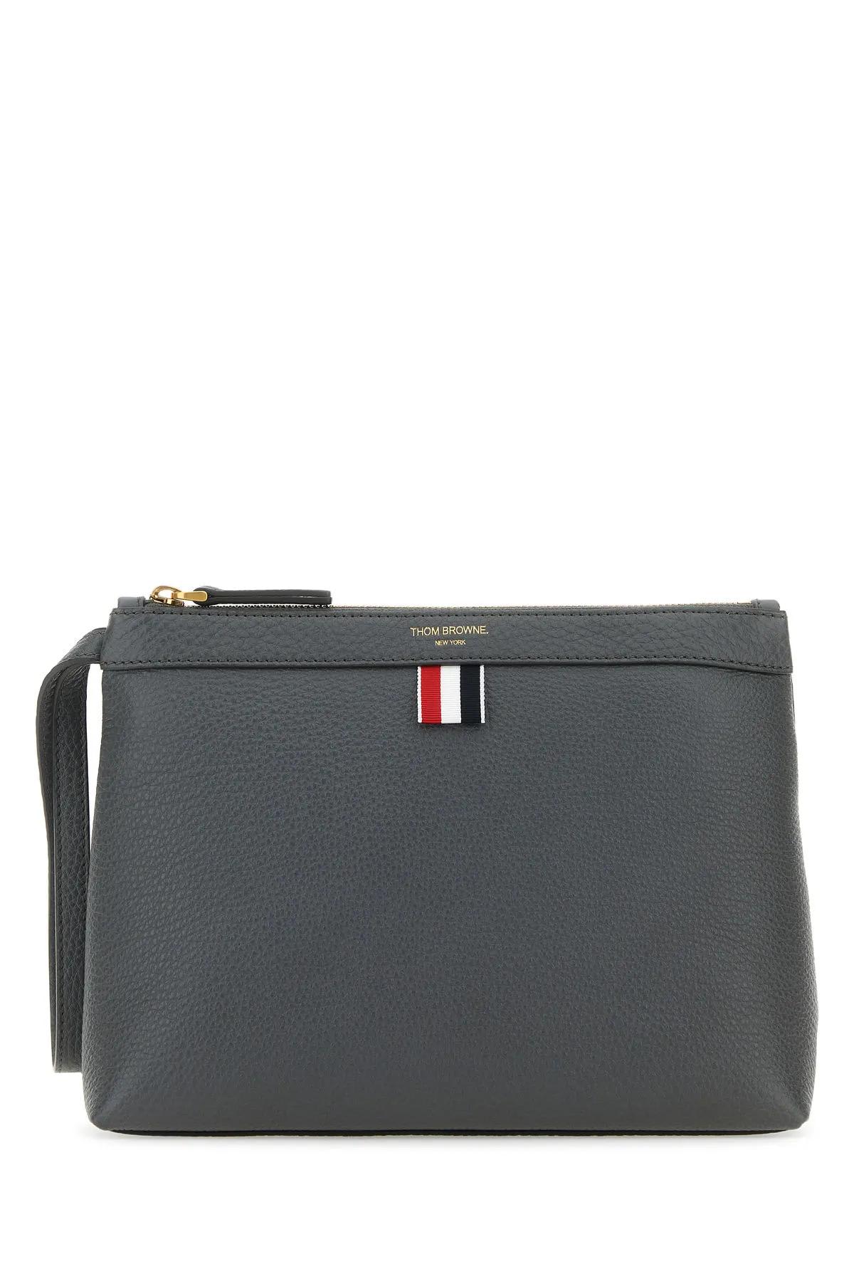 Shop Thom Browne Dark Grey Leather Beauty Case