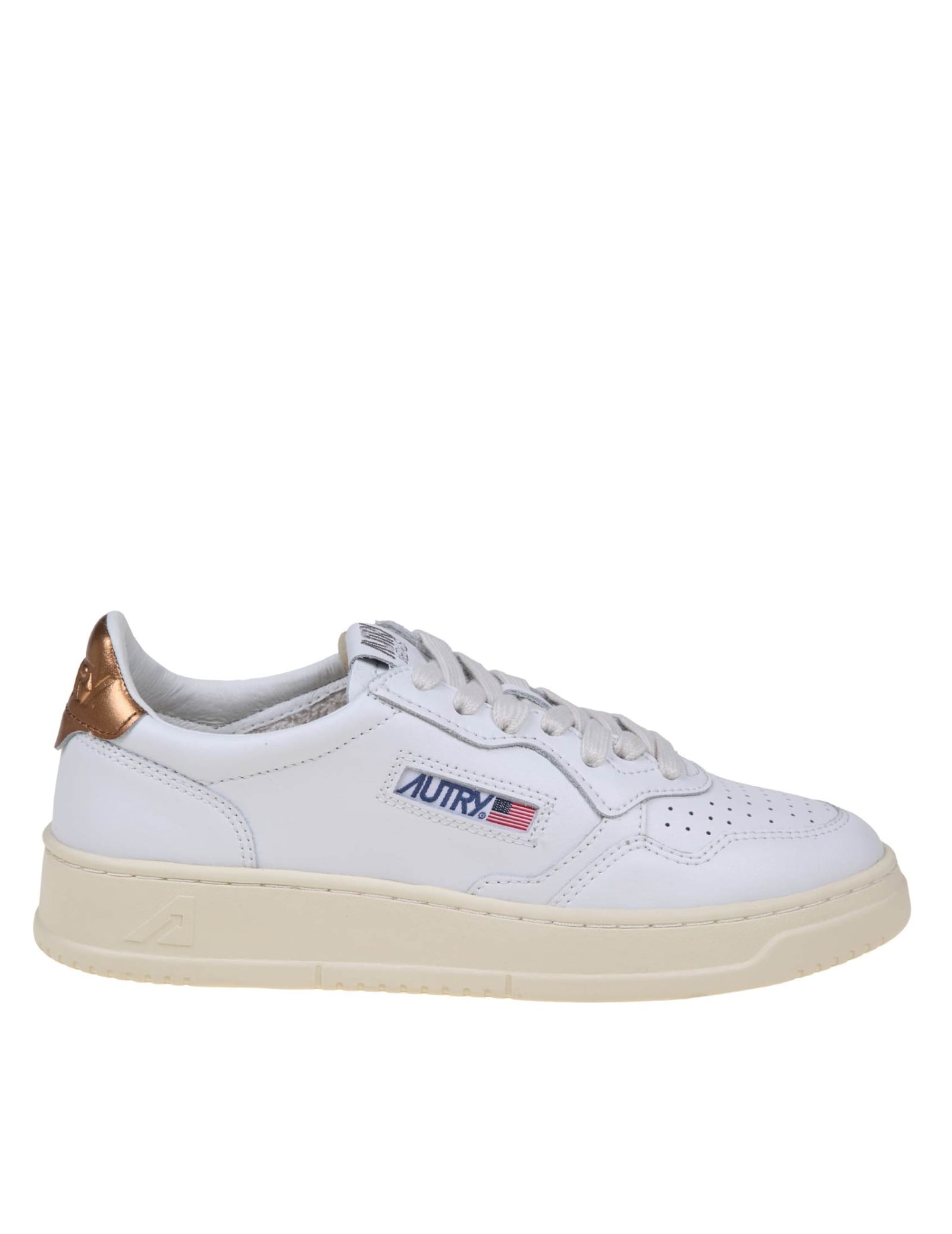 Sneakers In White And Bronze Leather