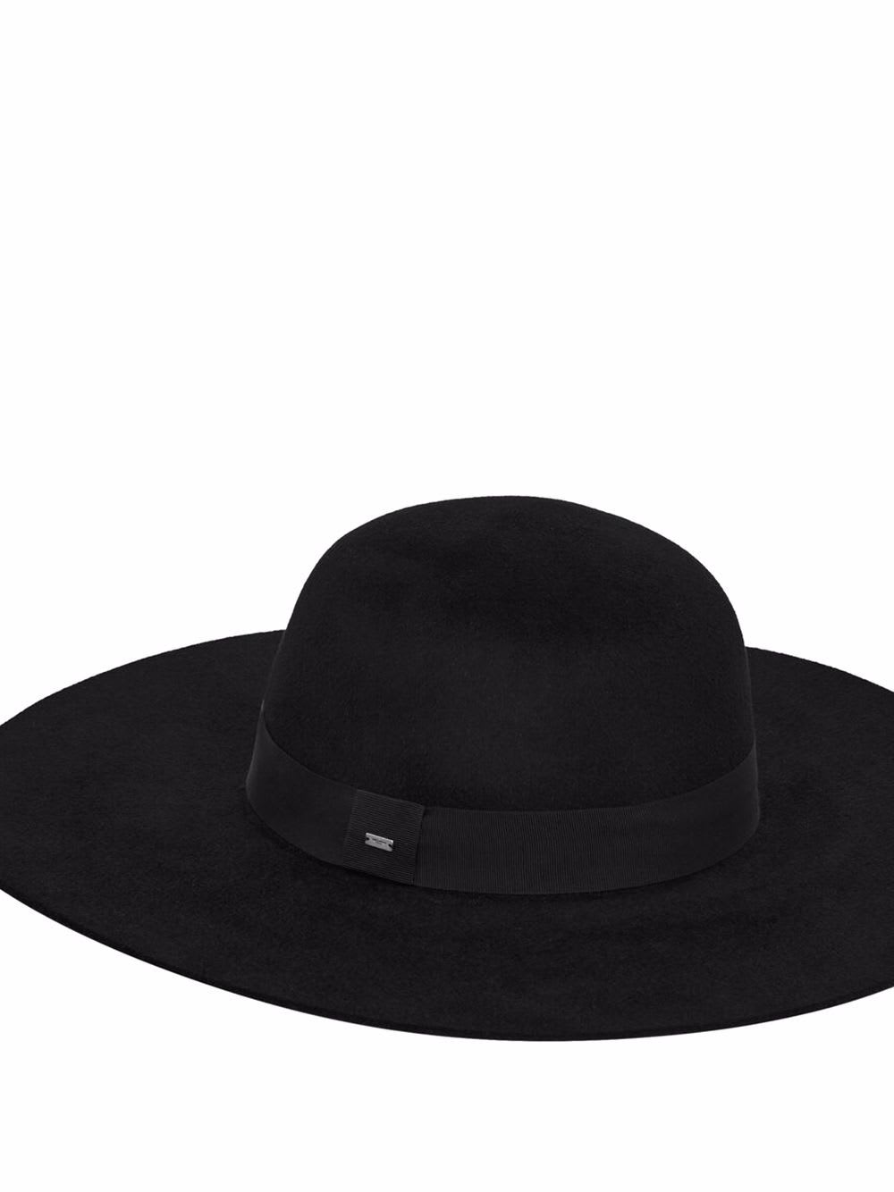 Saint Laurent Asymmetrical Hat With Gros Grain Ribbon Detail In Black