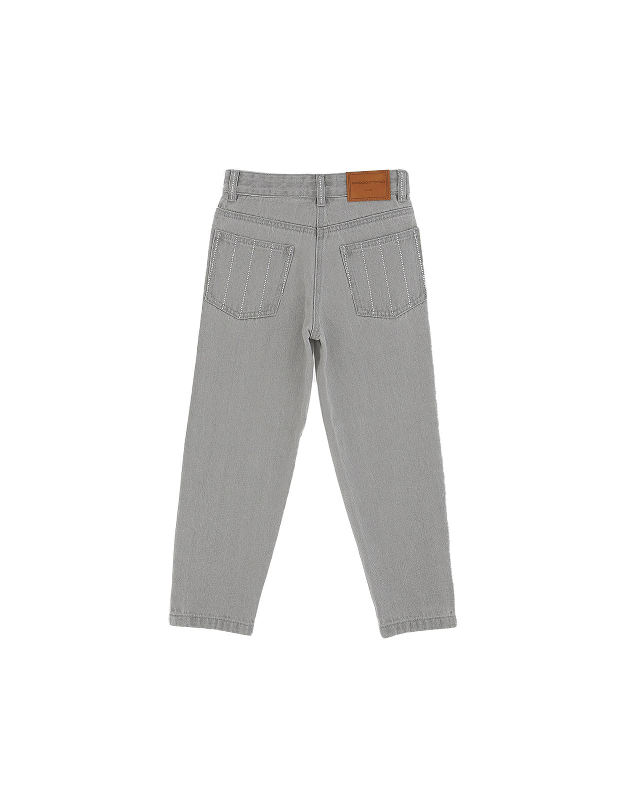 Shop Ermanno Scervino Junior Grey Jeans With Rhinestone Pinstripe Effect