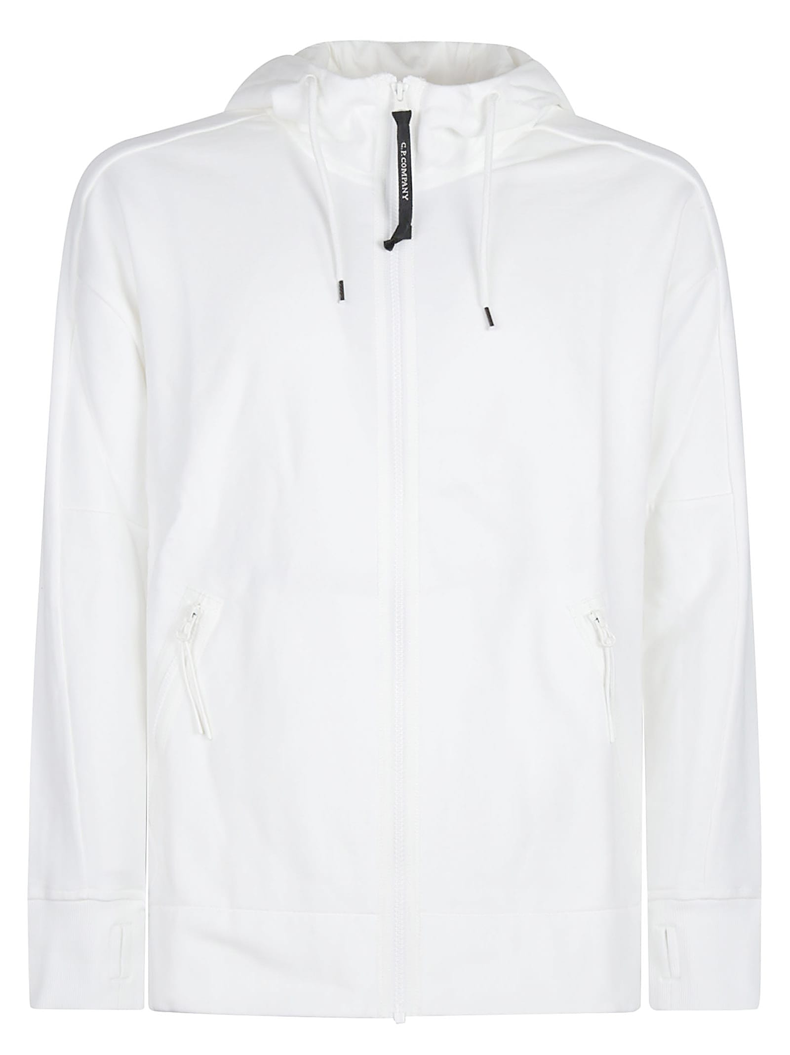 C.p. Company Sweatshirts Hooded Open In Diagonal Raised Fleece In White