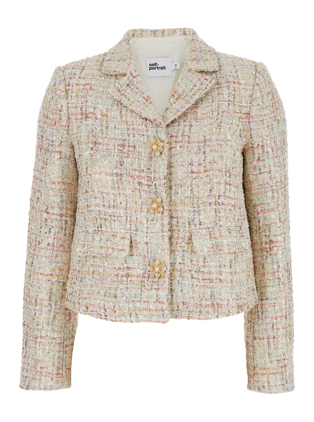 Shop Self-portrait Multicolor Crop Jacket With Jewel Buttons In Tweed Woman