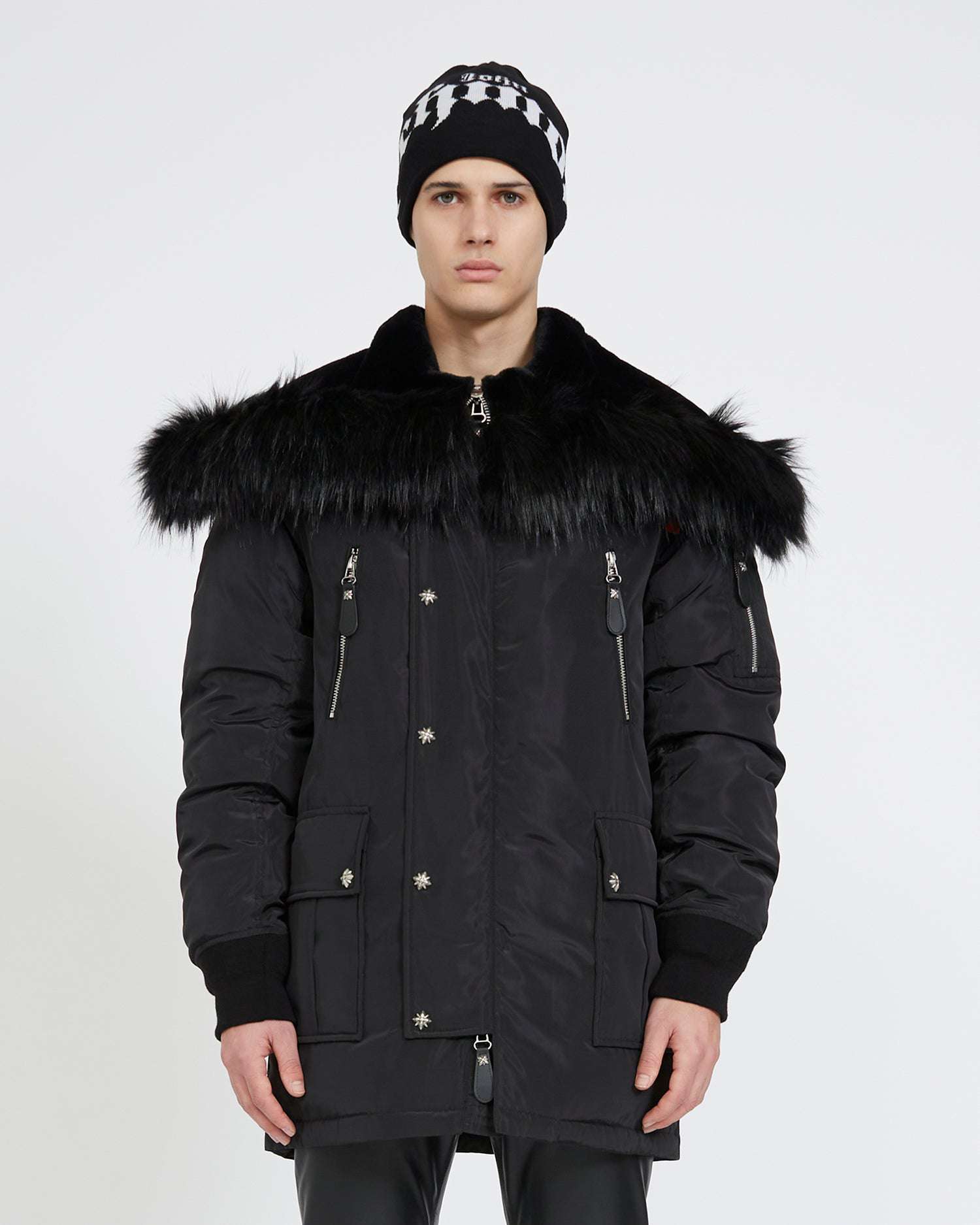 Shop John Richmond Long Jacket With Hood In Nero