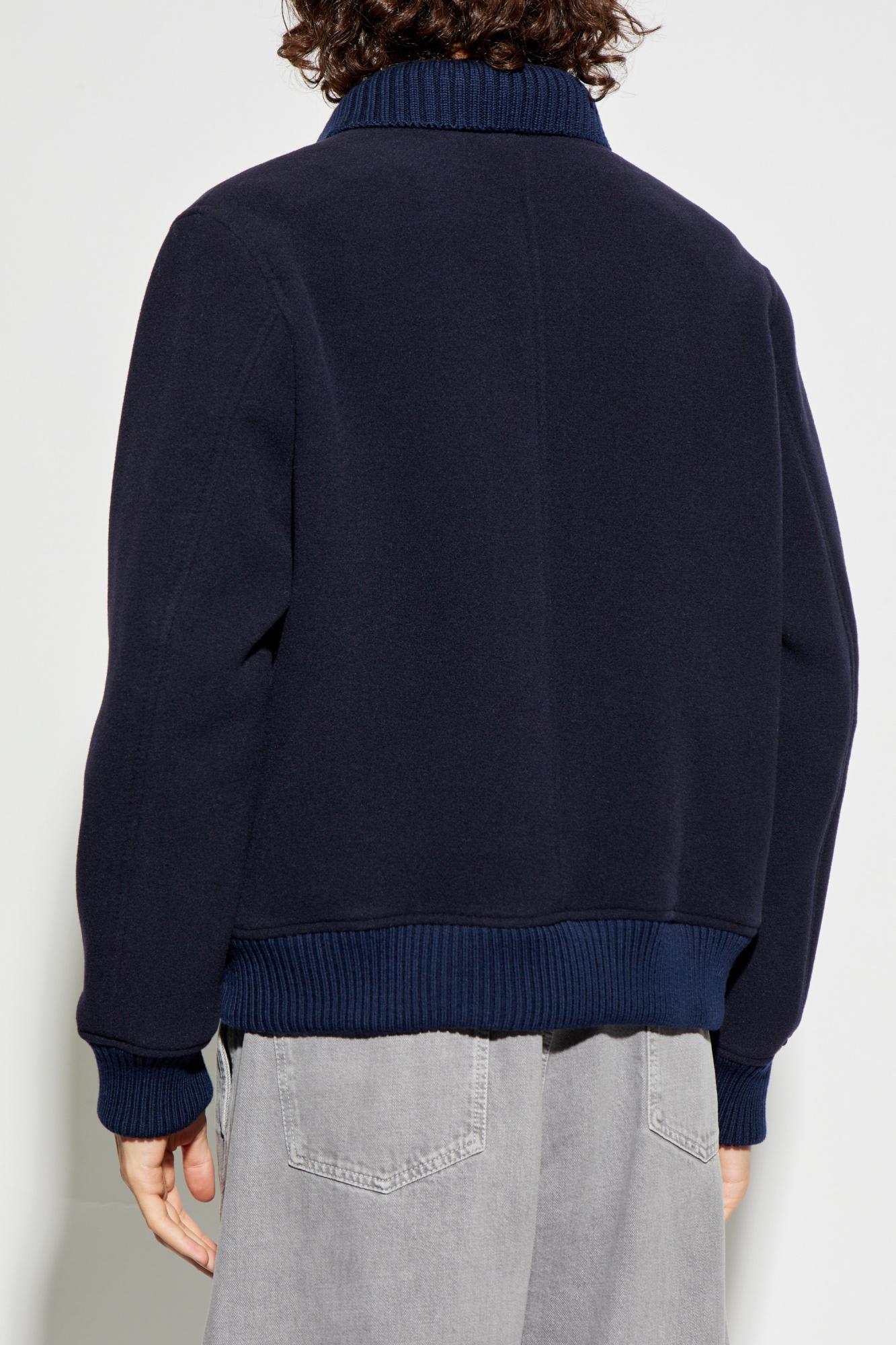 Eleventy Bomber Jacket With Ribbed Collar And Button-up Front In Blue