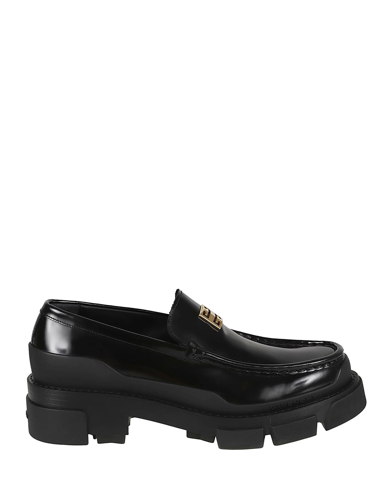 Givenchy Black Loafers With Golden 4g Logo In Nero