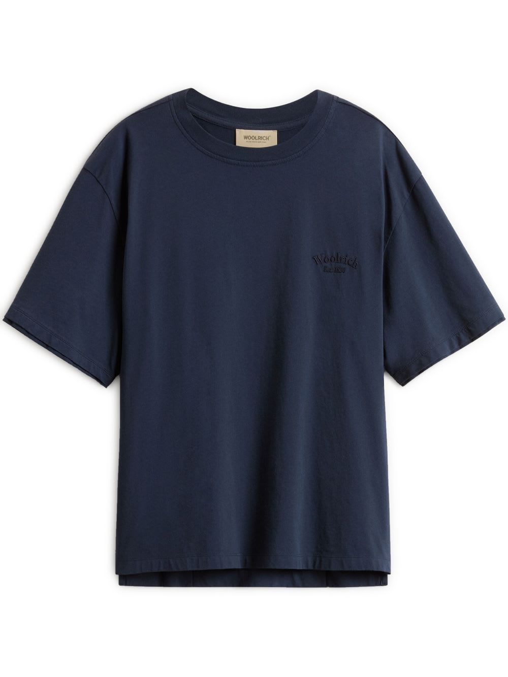 Woolrich Crew Neck Monochrome Cotton T-shirt In Blue