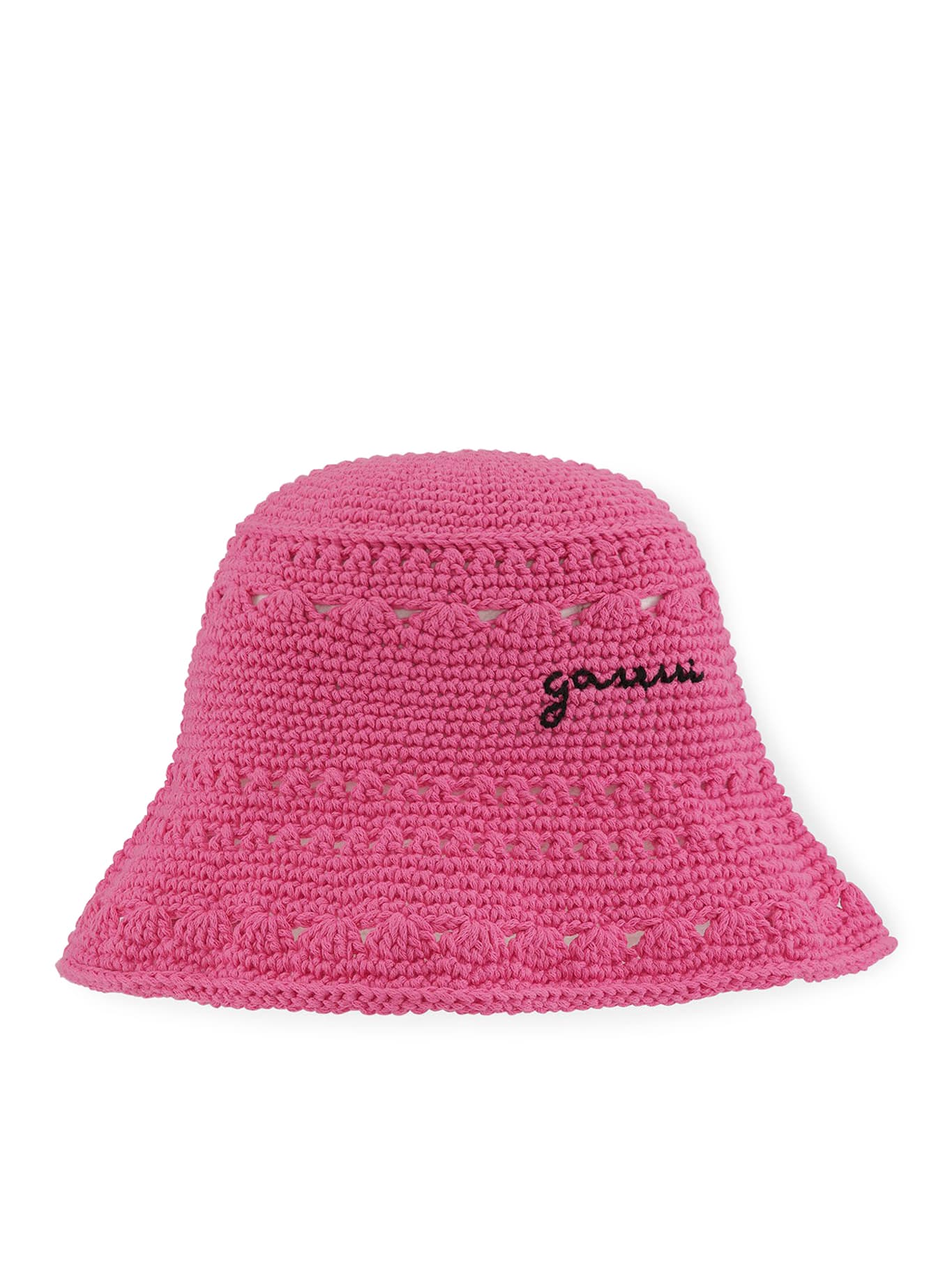 Ganni Cotton Crochet Bucket Hat Solid
