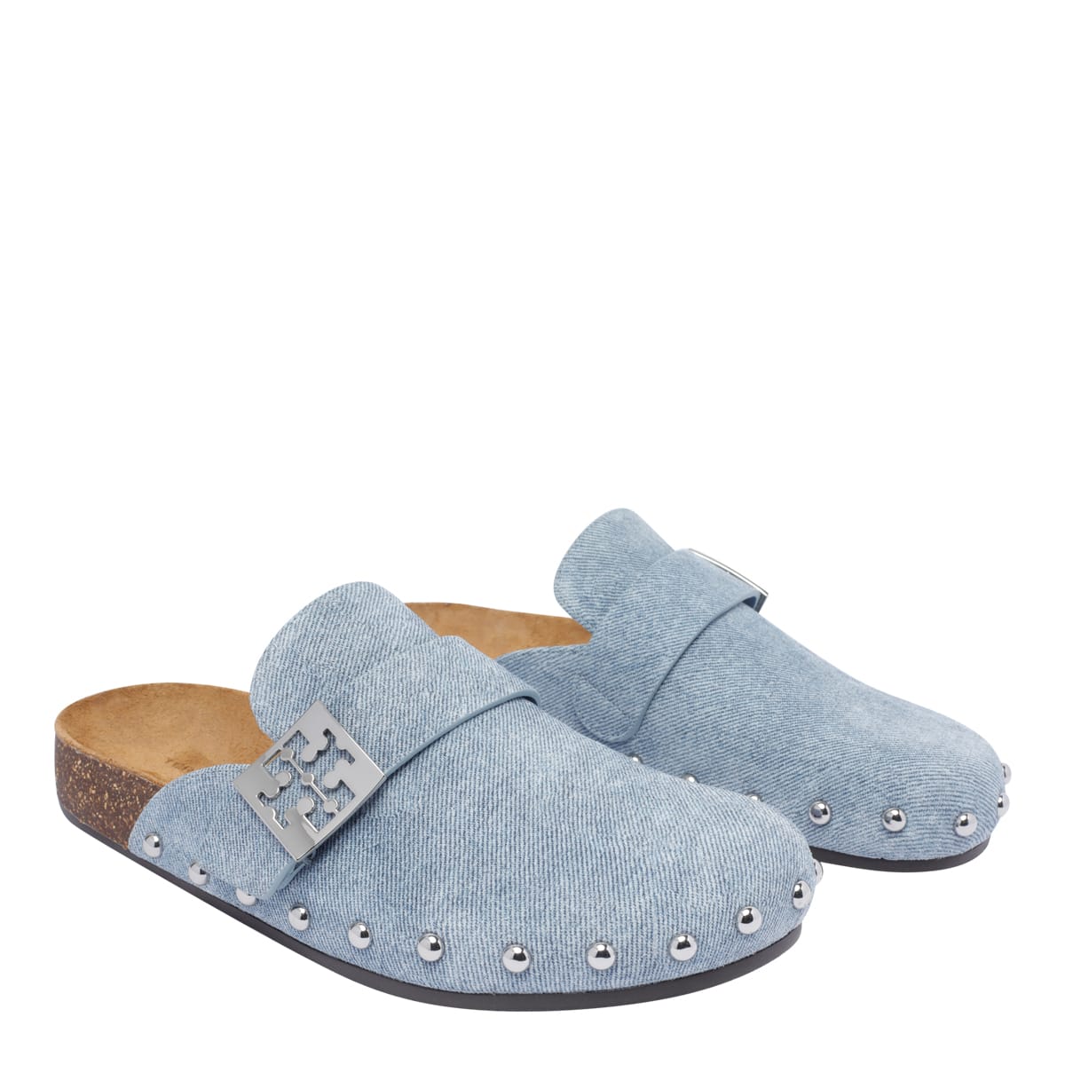 Tory Burch Mellow Studded Mule In Blue Cloud Silver