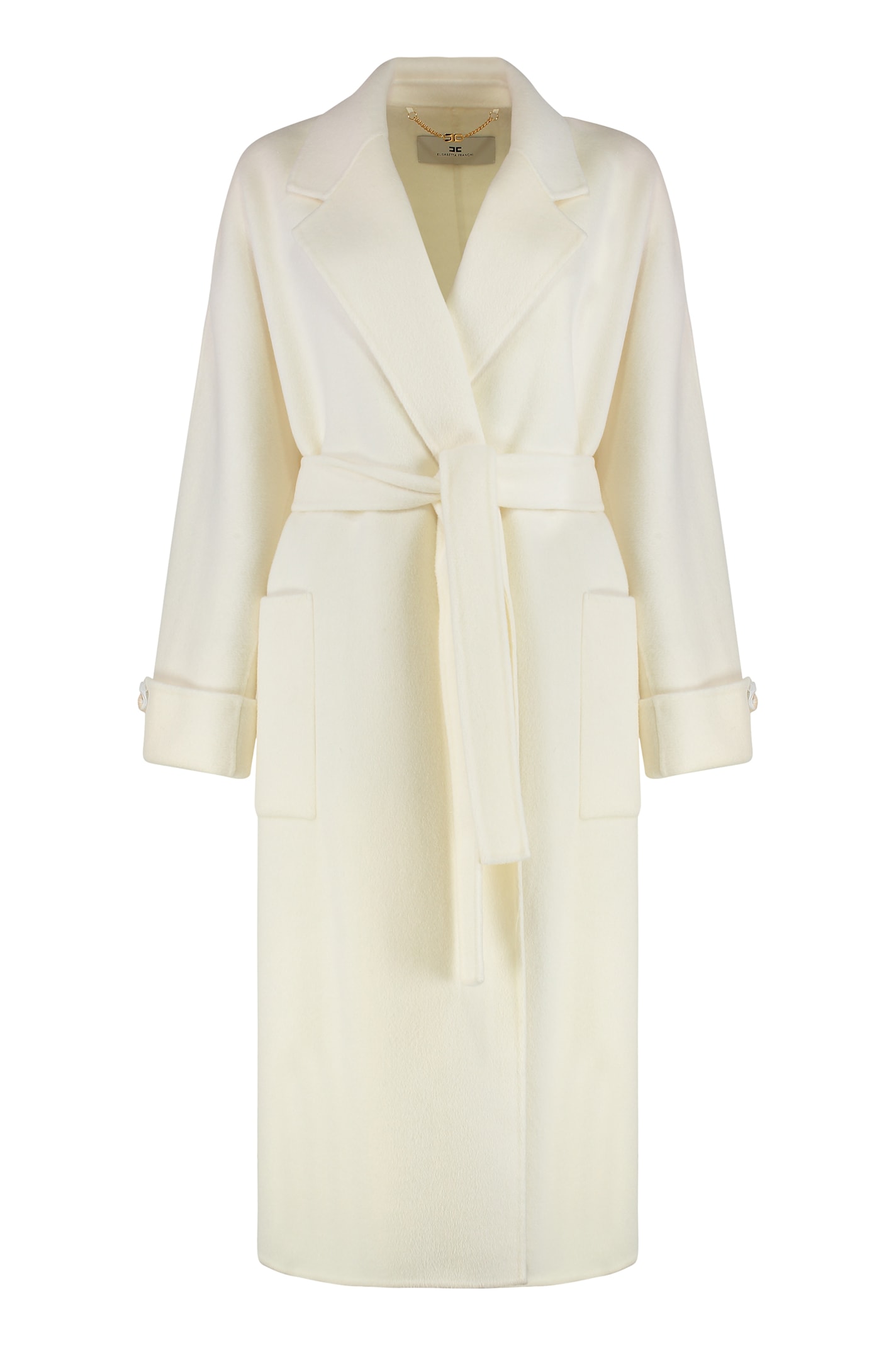 Elisabetta Franchi Overcoat Made Of A Wool Blend Fabric. In White