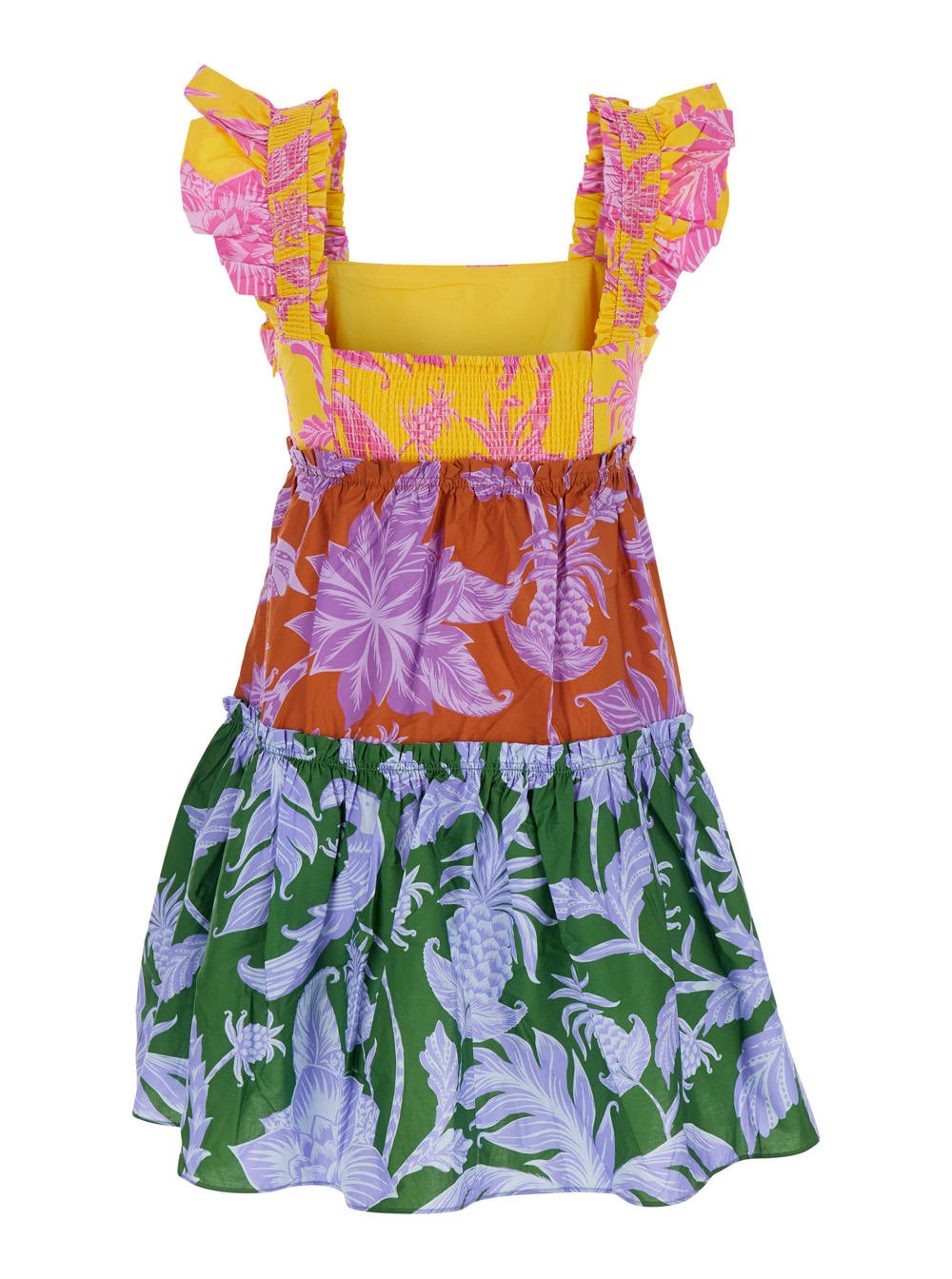 Farm Rio Multicolor Dress With All-over Floral Motif And Ruffled Skirt In Multicolor