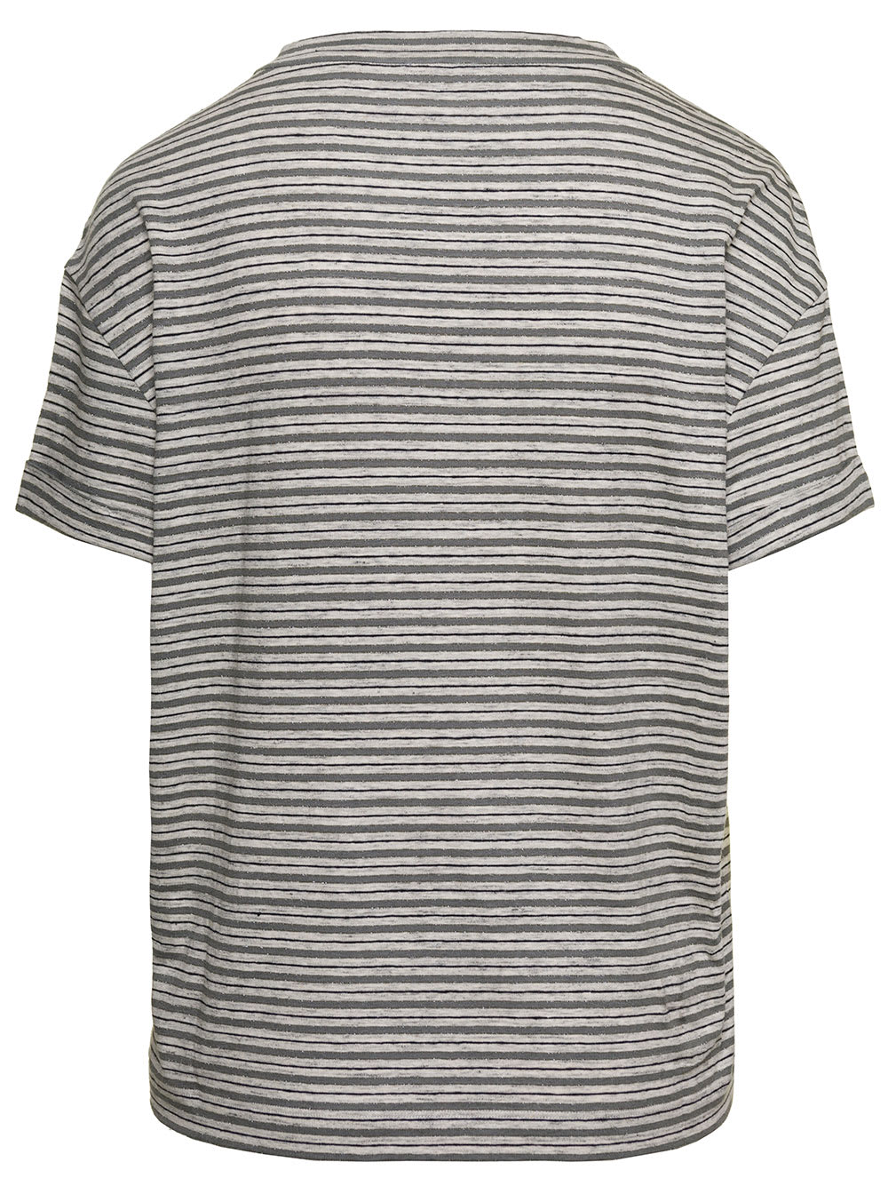 Shop Brunello Cucinelli Striped Short-sleeve T-shirt In Grey Linen Blend Woman In Ciottolo