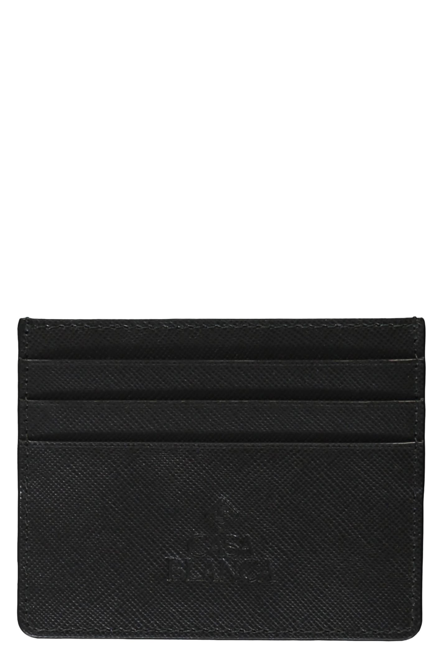 Black Card-holder With Logo Patch In Grainy Leather Man