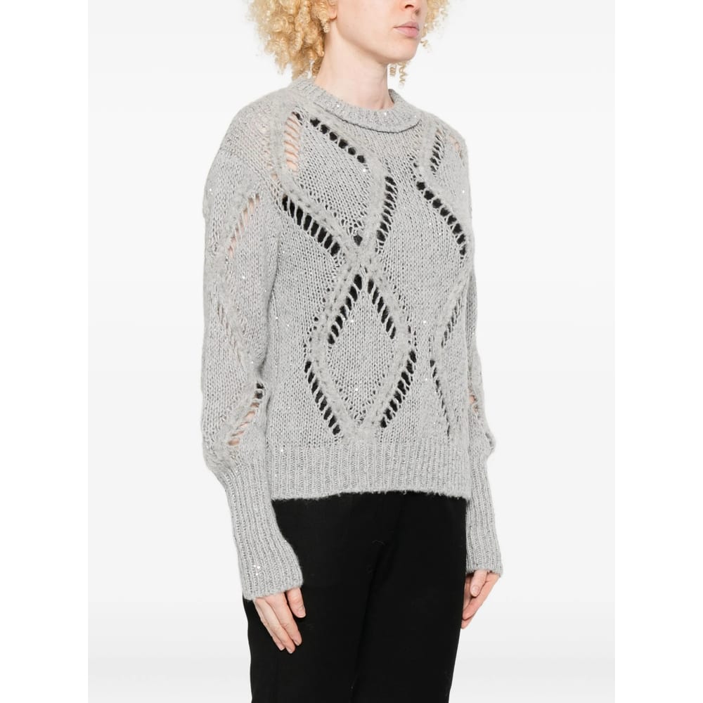 Antonelli Sequin-embellished Diamond-pattern Sweater In Gray