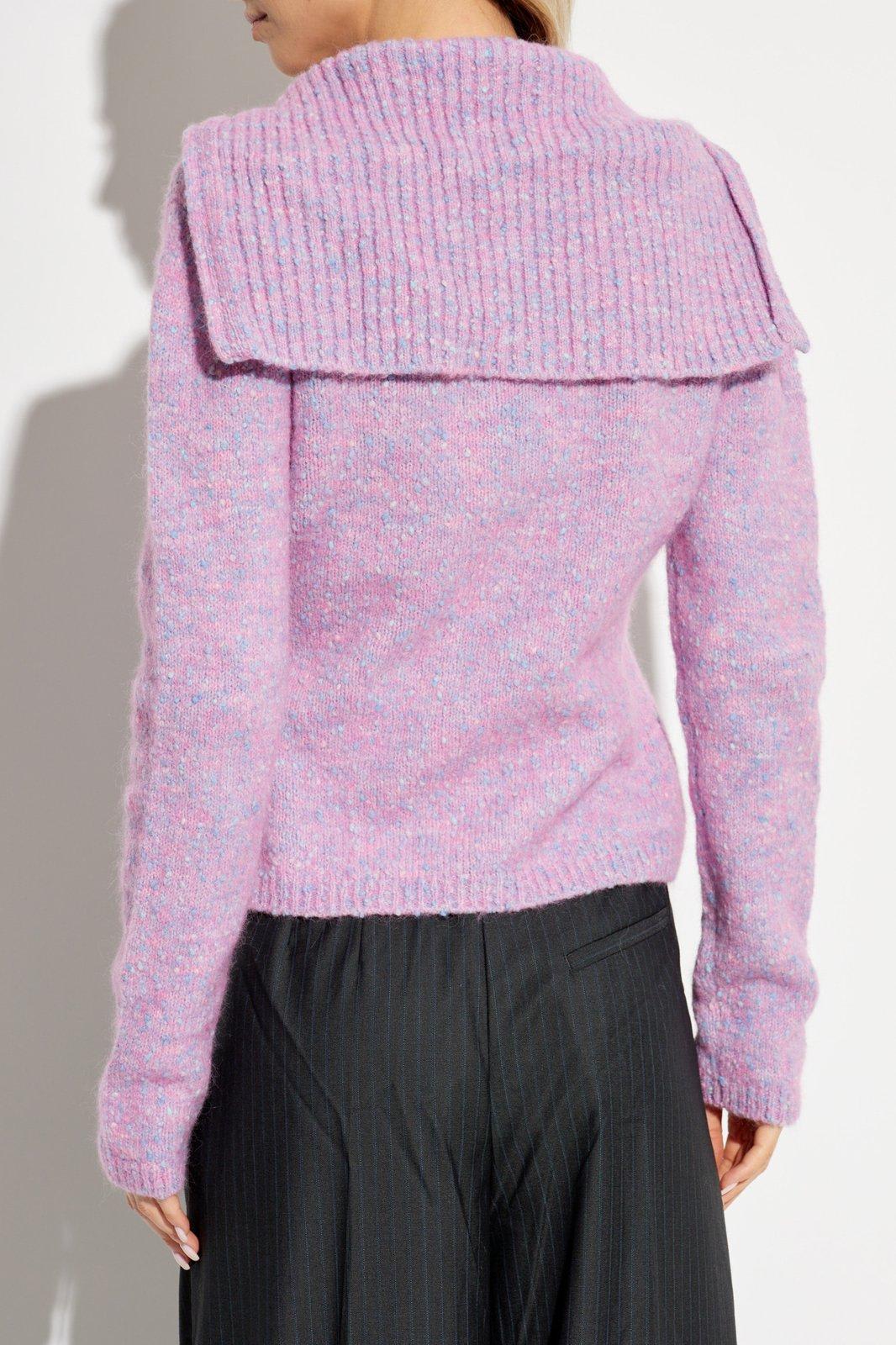 Shop Ganni Sweater With Collar In Rose Violet