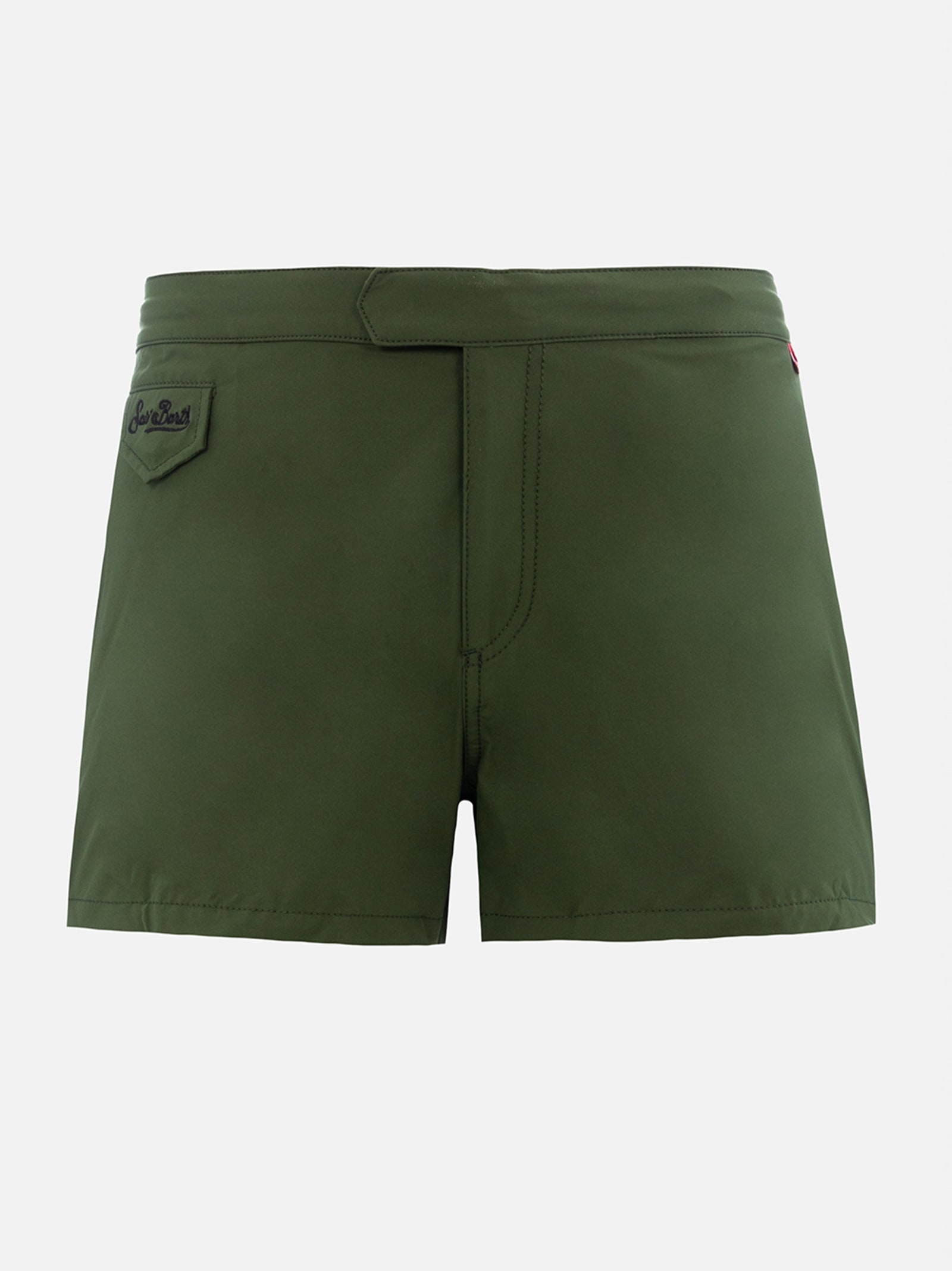 MC2 SAINT BARTH MAN MILITARY GREEN FITTED CUT SWIM SHORTS HARRYS