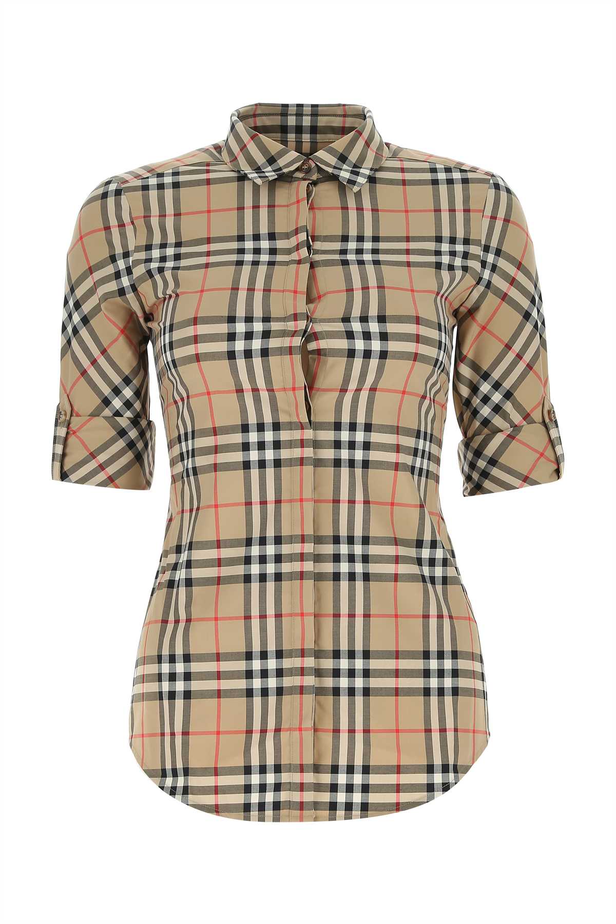 Shop Burberry Embroidered Stretch Poplin Shirt In A7028