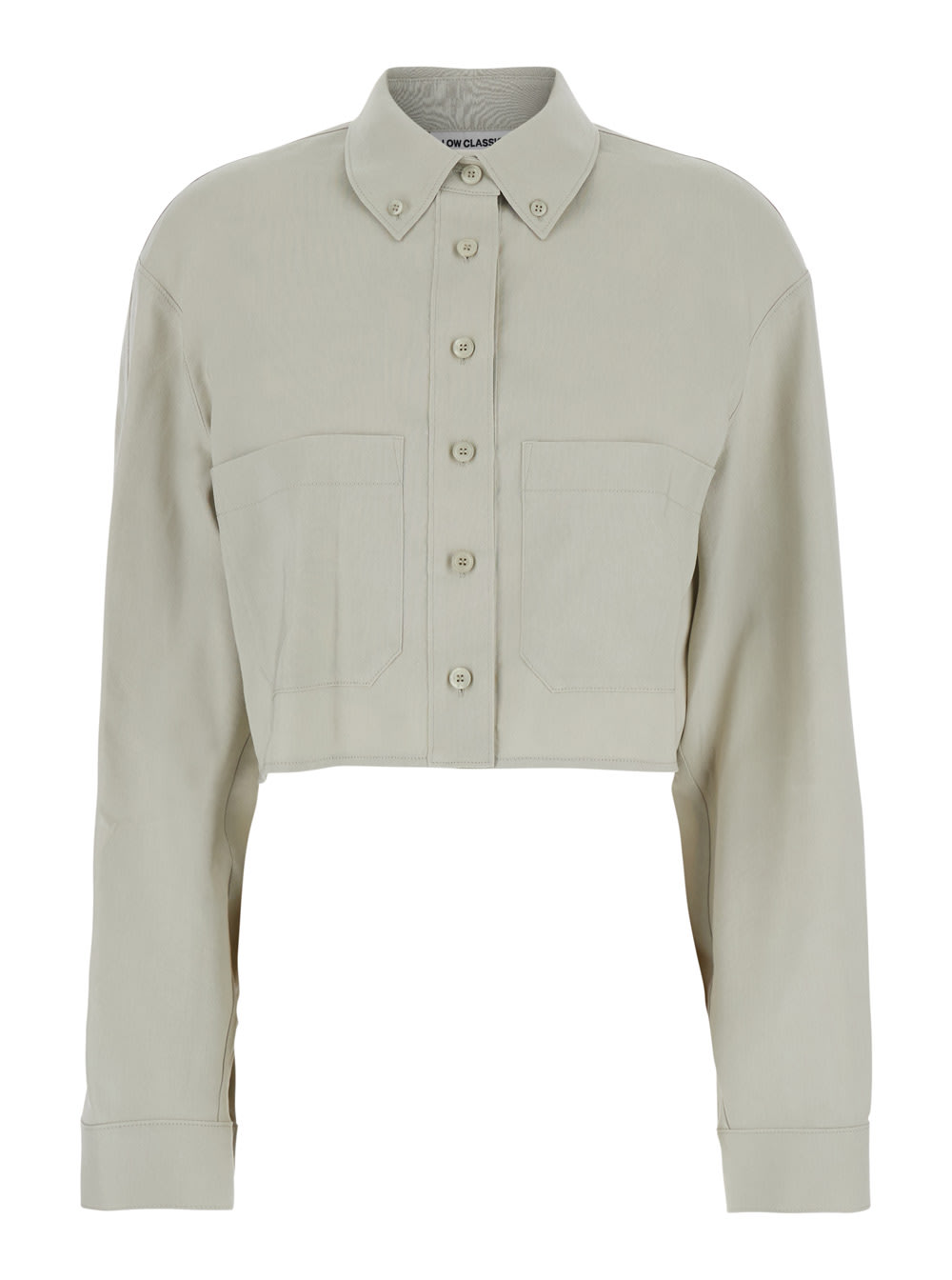 LOW CLASSIC KHAKI GREEN CROP SHIRT WITH PATCH POCKETS ON THE FRONT IN COTTON AND VISCOSE BLEND WOMAN