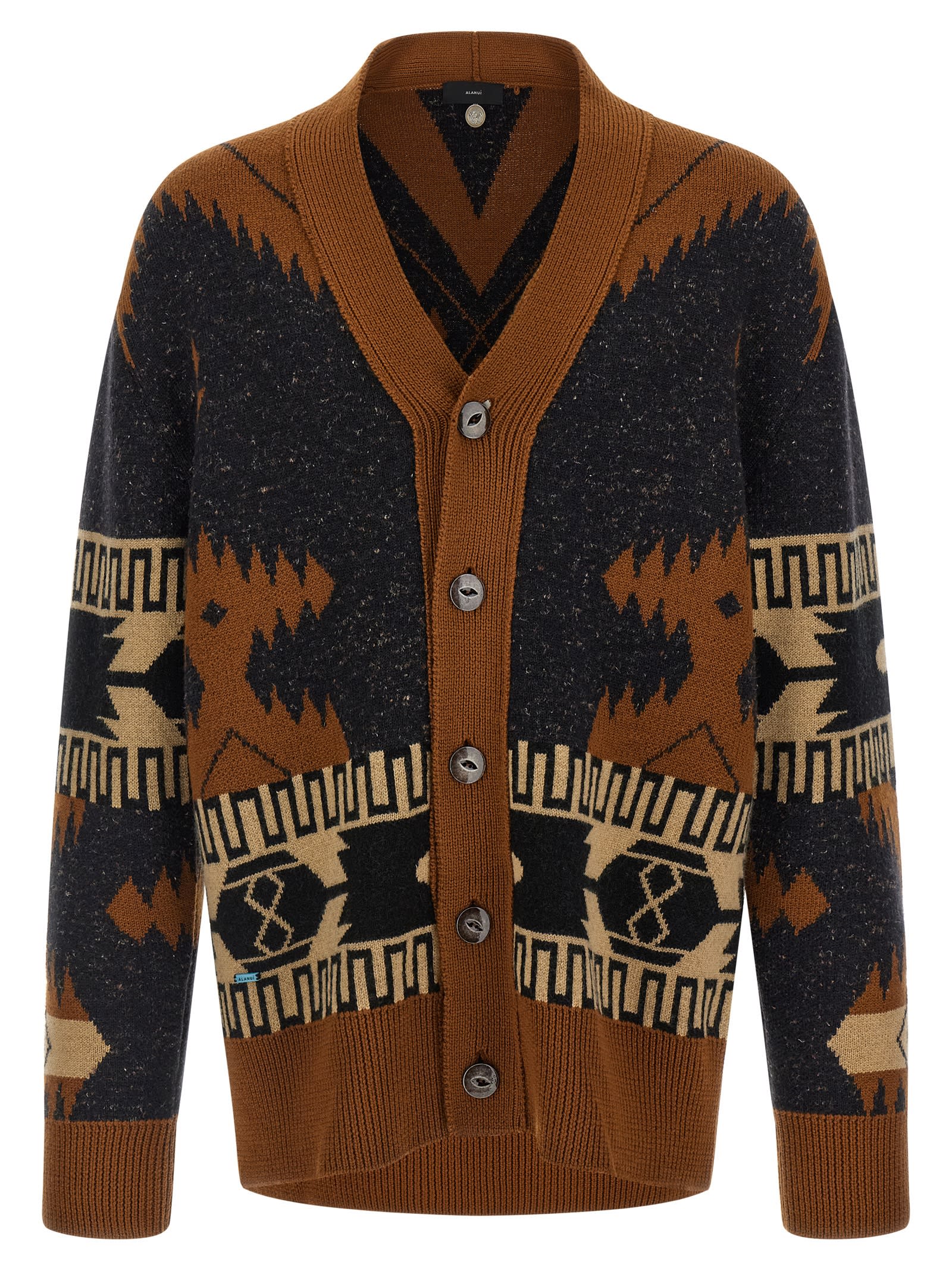 Alanui Geometric Pattern Long Sleeve Cardigan In Brown