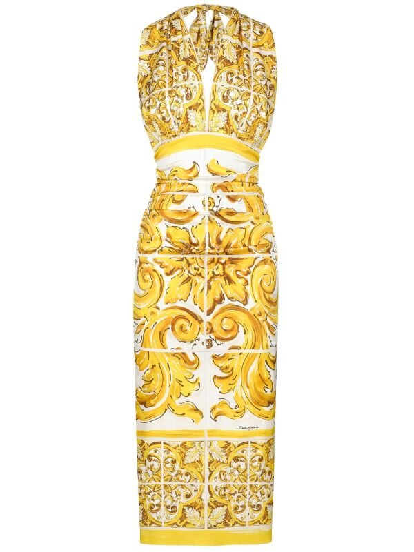 Dolce & Gabbana Majolica Silk-blend Midi Dress In Dq Giallo