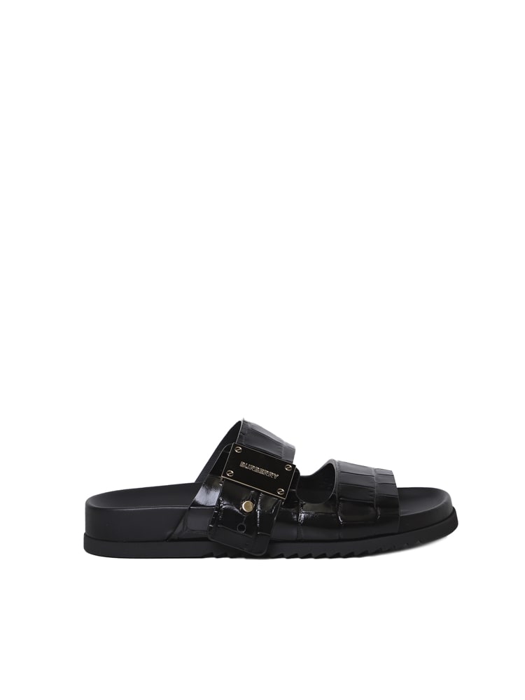 Burberry Flat Sandal In Leather With Print