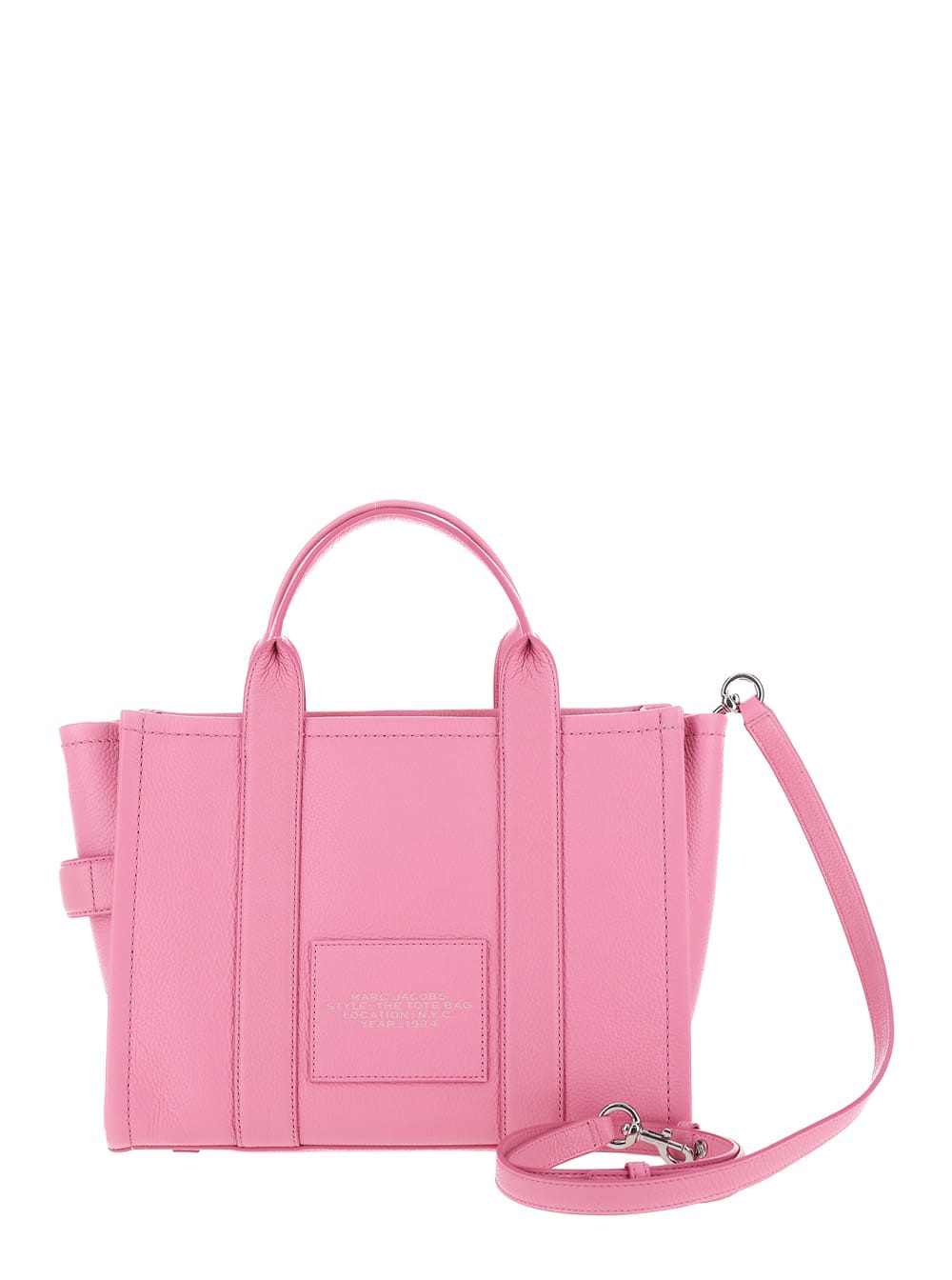 Shop Marc Jacobs The Medium Tote Bag Pink Shoulder Bag With Logo In Grainy Leather Woman