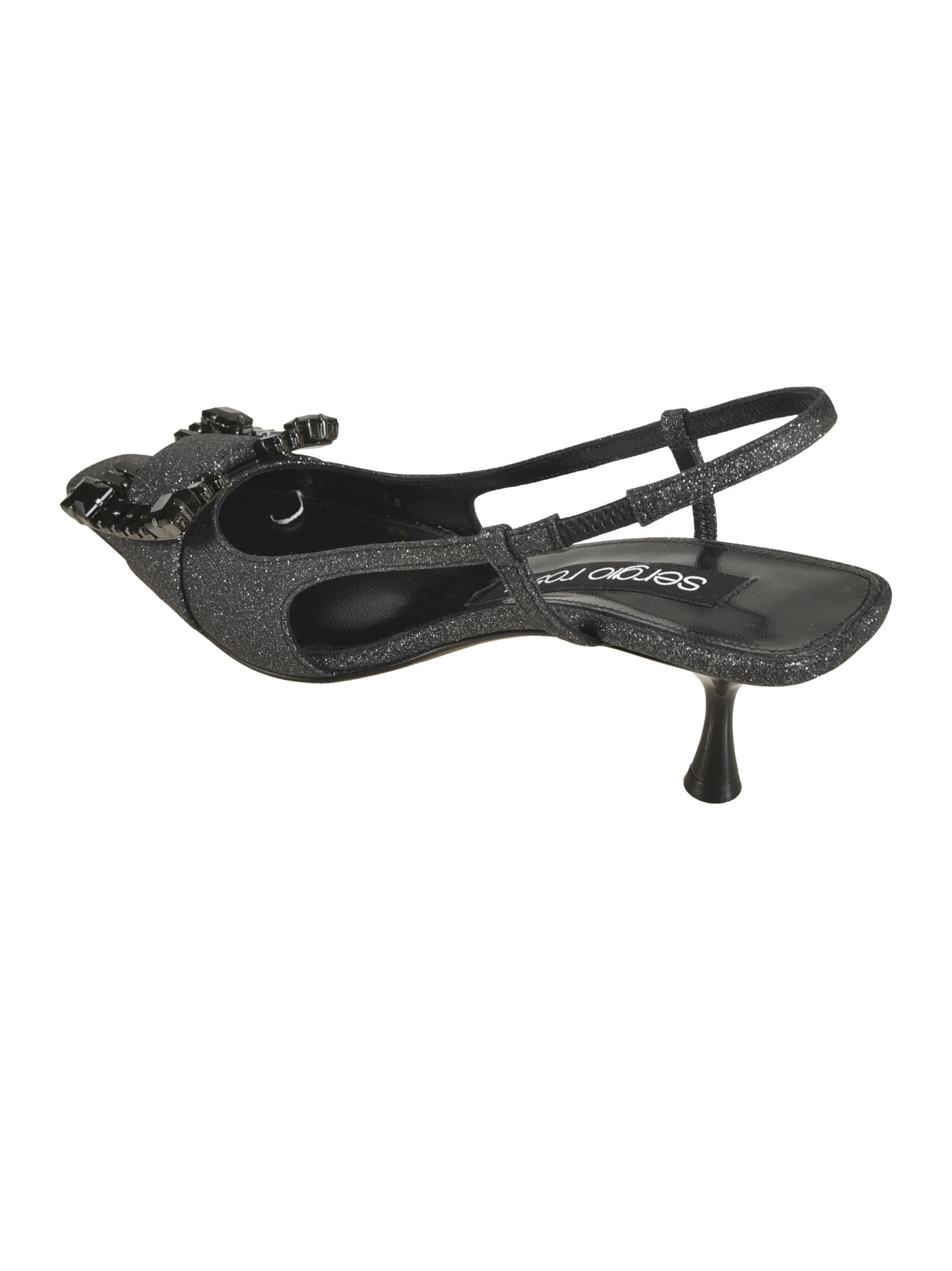 Sergio Rossi Glitter Applique Sling-back Pumps In Black