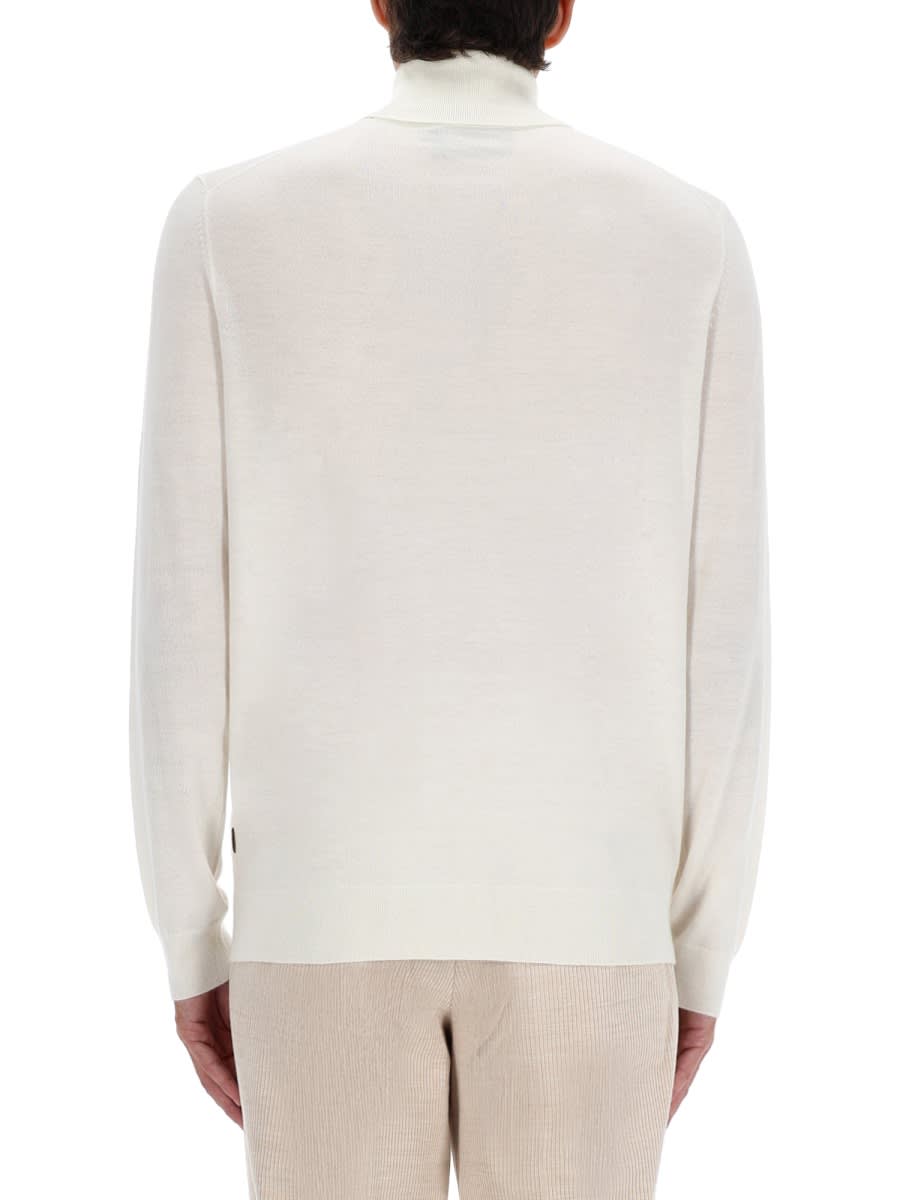 Hugo Boss Boss Hatilo Chevron Stitch Turtleneck Virgin Wool Sweater In Neutral