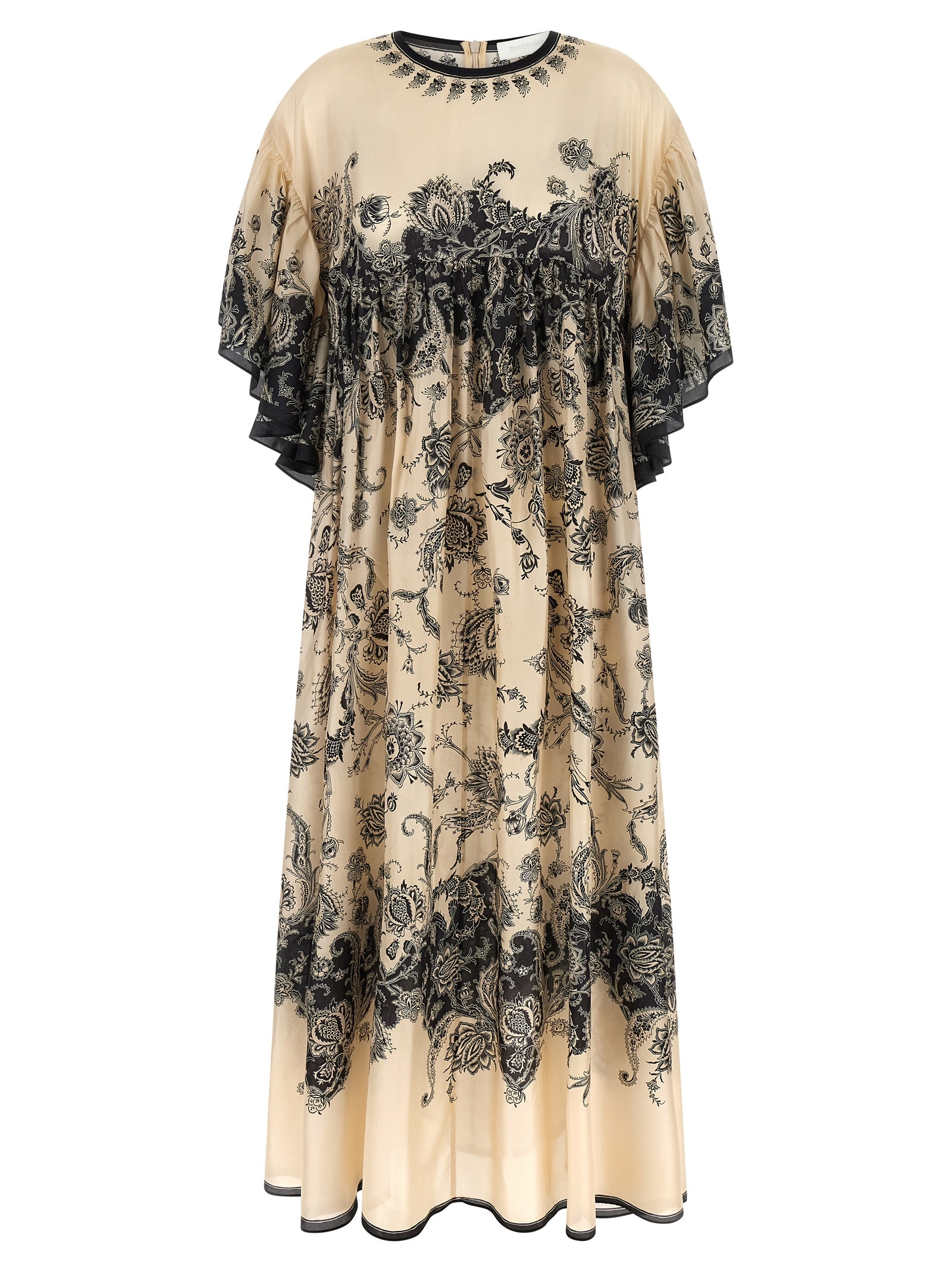 Zimmermann Cream Floral Habotai Silk Rhiannon Maxi Dress In Neutral