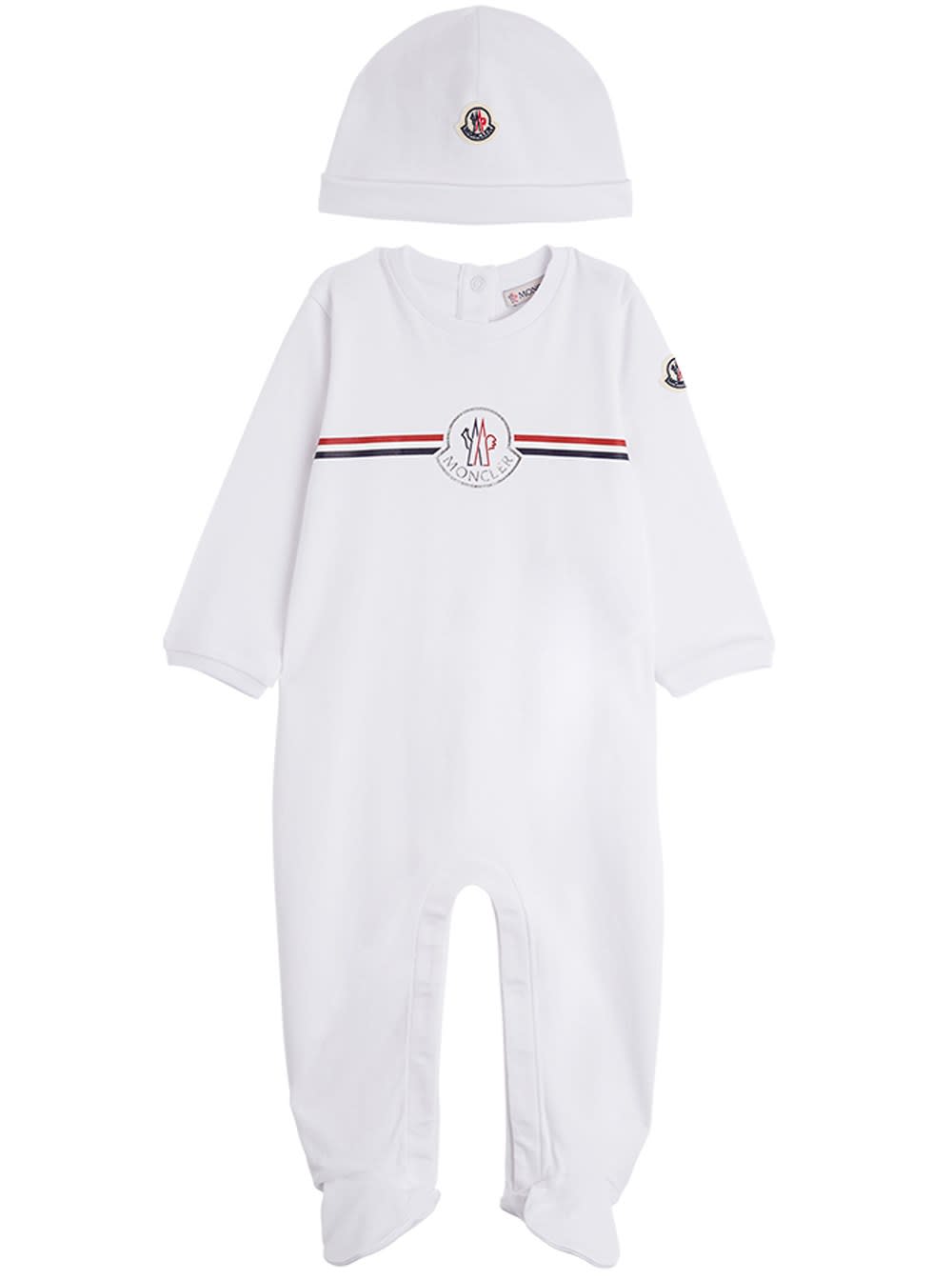 Shop Moncler Onesie And Hat Suit In White Jersey