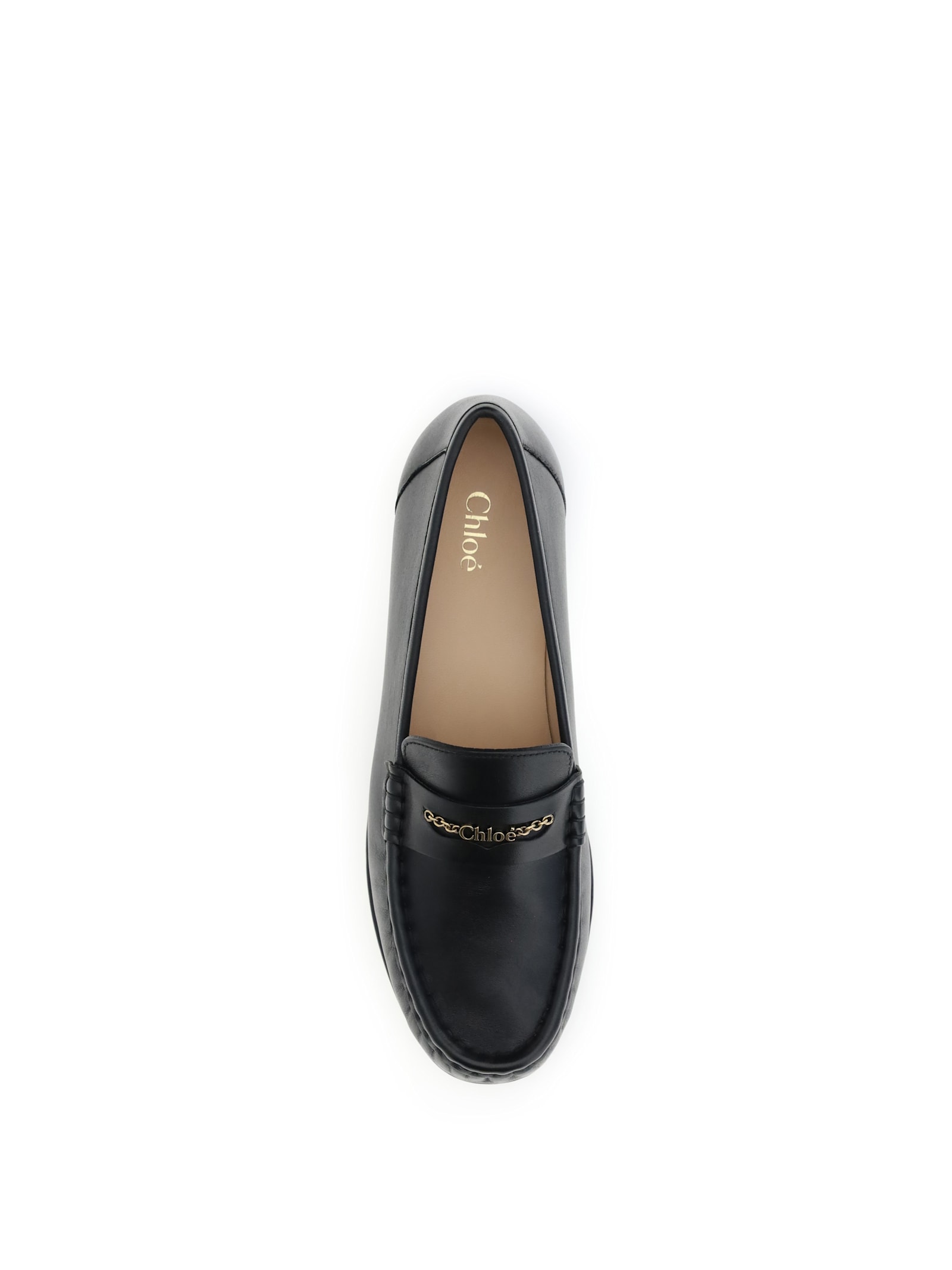 Chloé Leather Logo Chain Penny Loafers In Black