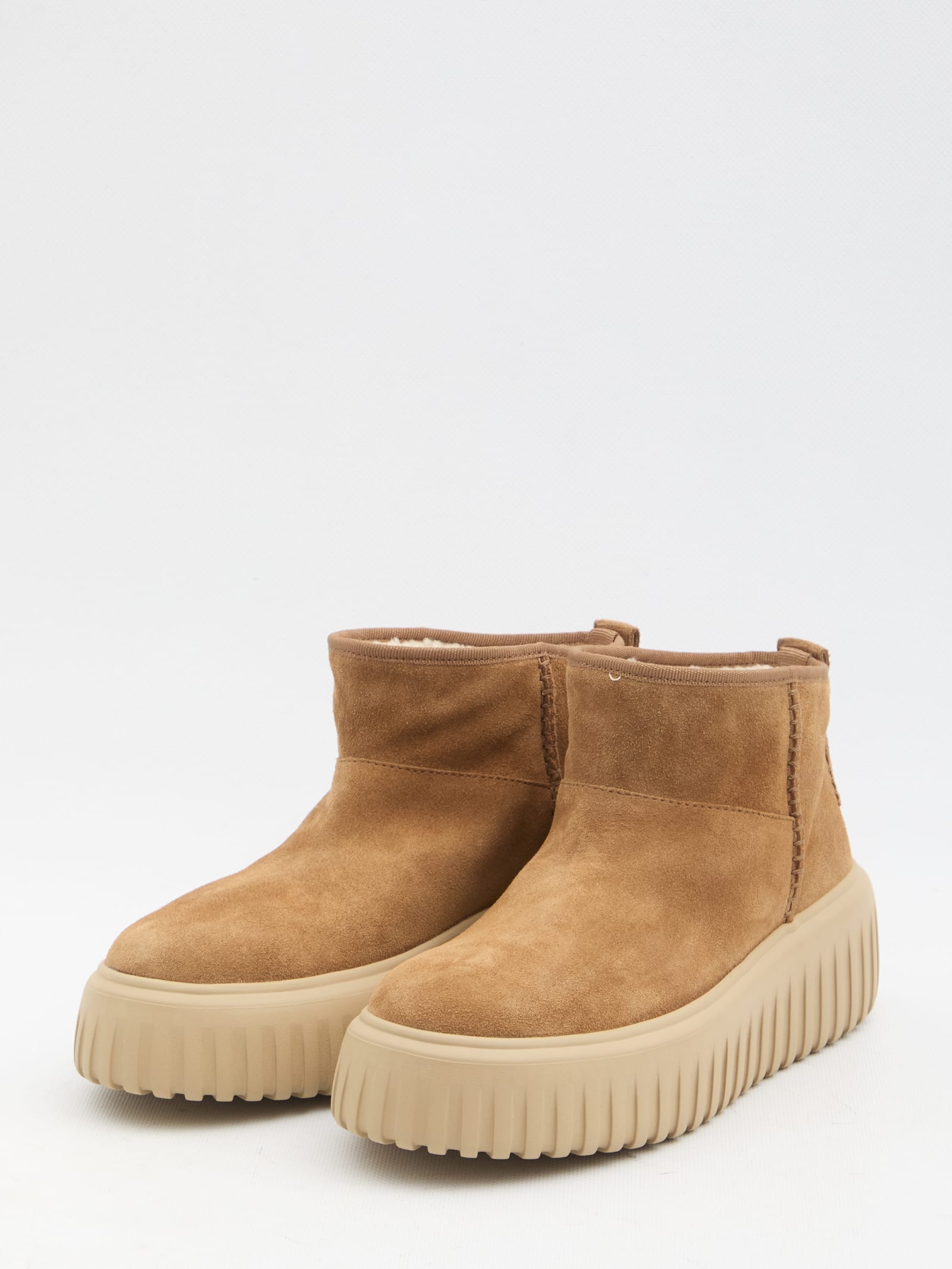 Hogan Lace-up Boots With Rounded Toe In Beige