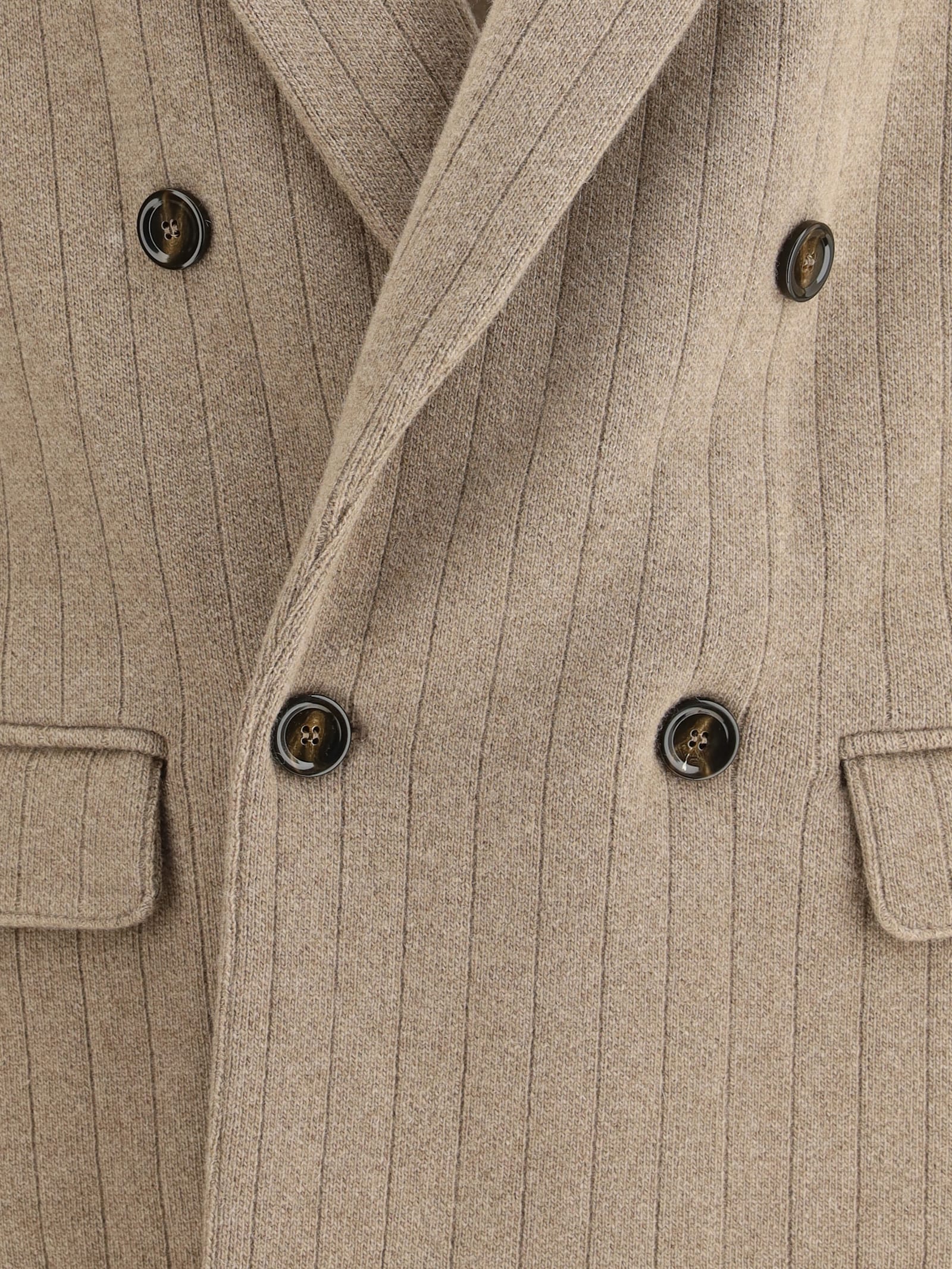 Lardini Double-breasted Knit Jacket In Brown