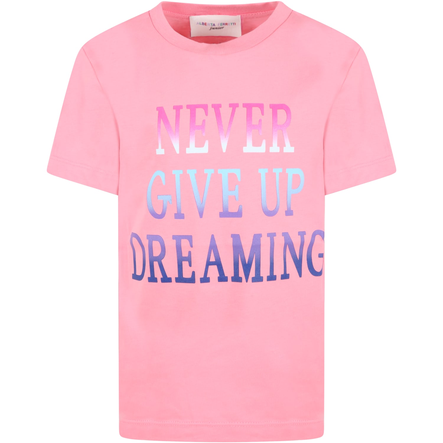 Alberta Ferretti Kids' Fuchsia T-shirt For Girl With Multicolor Writing In Pink